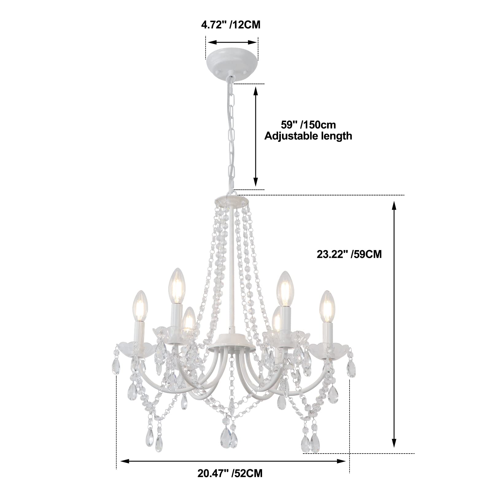 LynPon 6-Light White Crystal Chandelier - Modern Elegant Candle Ceiling Light Fixture for Bedroom, Dining Room, Living Room, Entryway & Foyer | Perfect for Home Decor, Wedding Decorations & Luxury Interior Lighting