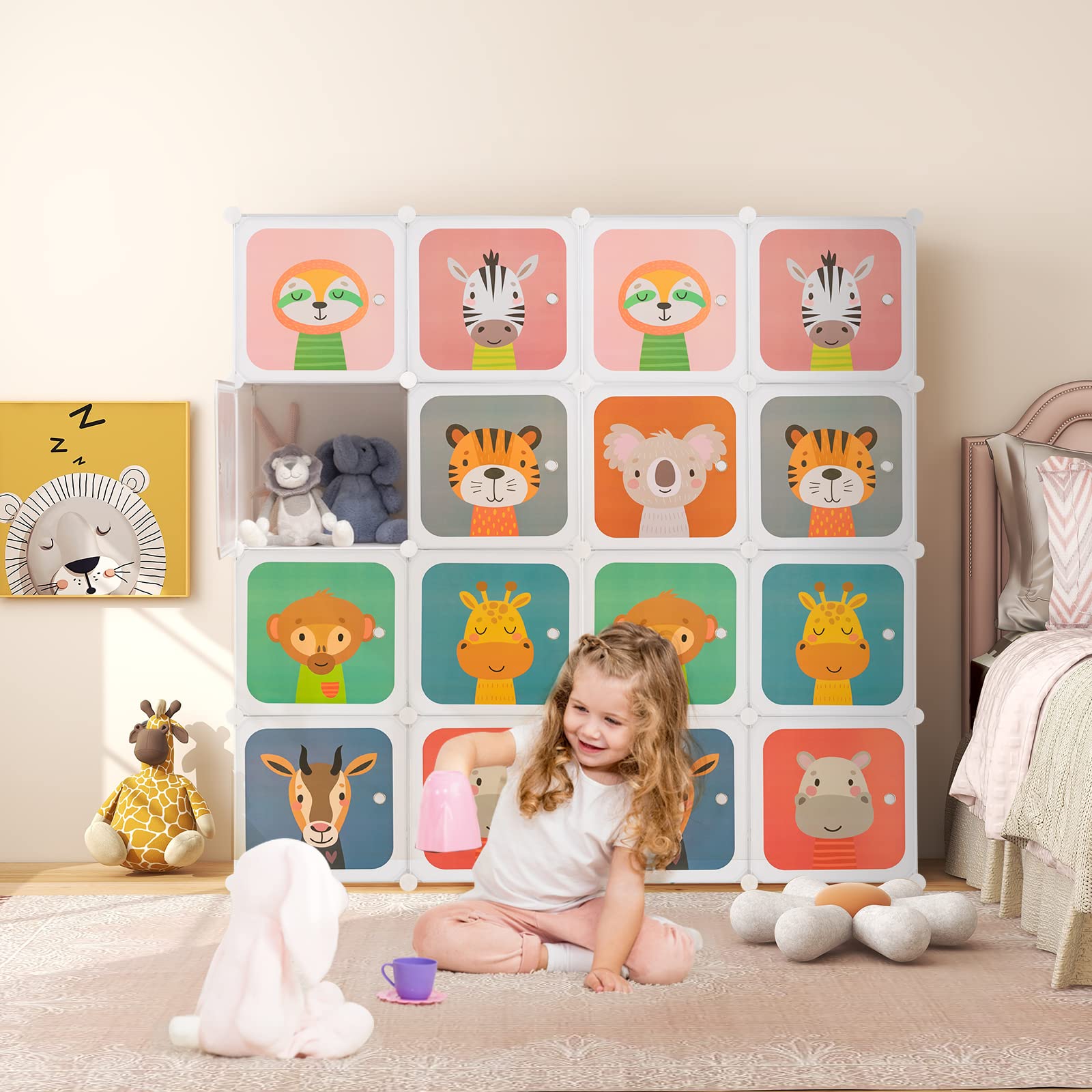 HONEY JOY Kids Wardrobe Closet - 8-Cube & 2-Hanging Section Baby Clothes Organizer | Portable DIY Modular Dresser Cabinet for Boys & Girls Nursery (White) | Perfect for Bedroom Storage & Toy Organization