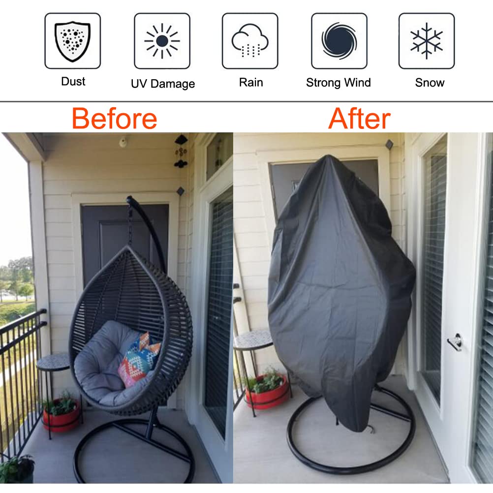 Waterproof Windproof Outdoor Hanging Egg Chair Cover with Zipper & Bottom Buckle - Black Wicker Swing Seat Cover for Patio, Garden & Backyard (Ideal for Rain, Snow & UV Protection)