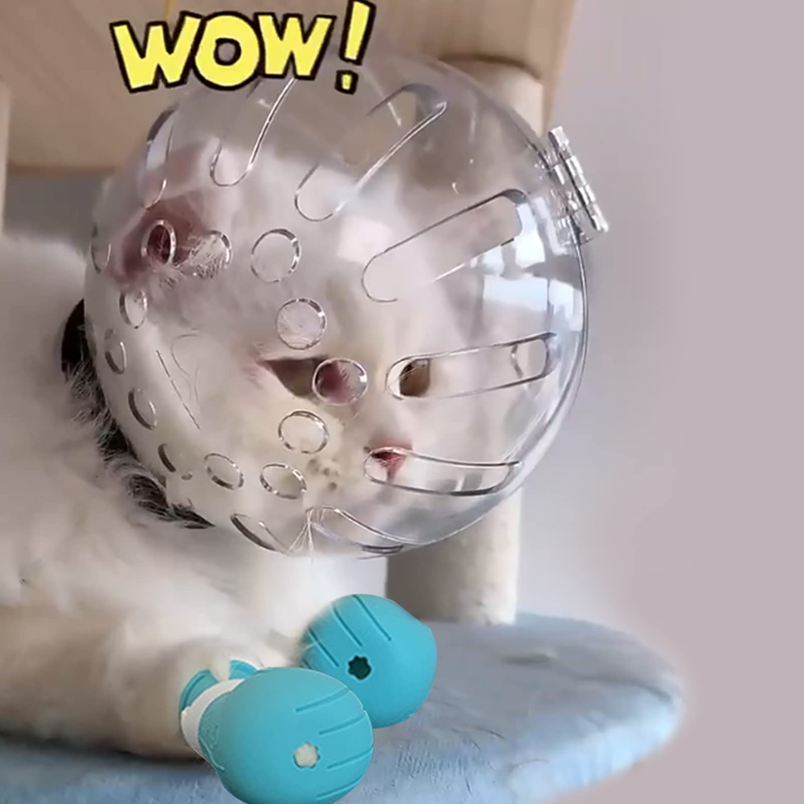 Cat Muzzle for Grooming & Nail Trimming - Anti-Bite Bubble Muzzle with Breathable Astronaut Helmet & Silicone Paw Covers | Safe Pet Grooming Accessories for Vet Visits, Bath Time & Nail Care
