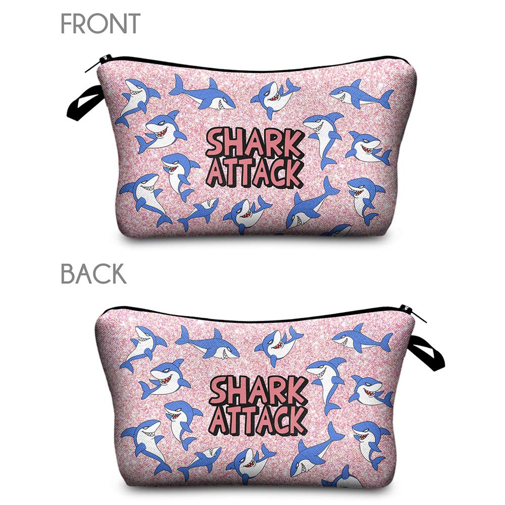 Waterproof Allover Print Makeup Bag - Large Cosmetic Organizer Pouch for Women, Travel Toiletry Bag, Cute Shark Attack Design - Perfect for Travel, Gym & Daily Essentials Storage