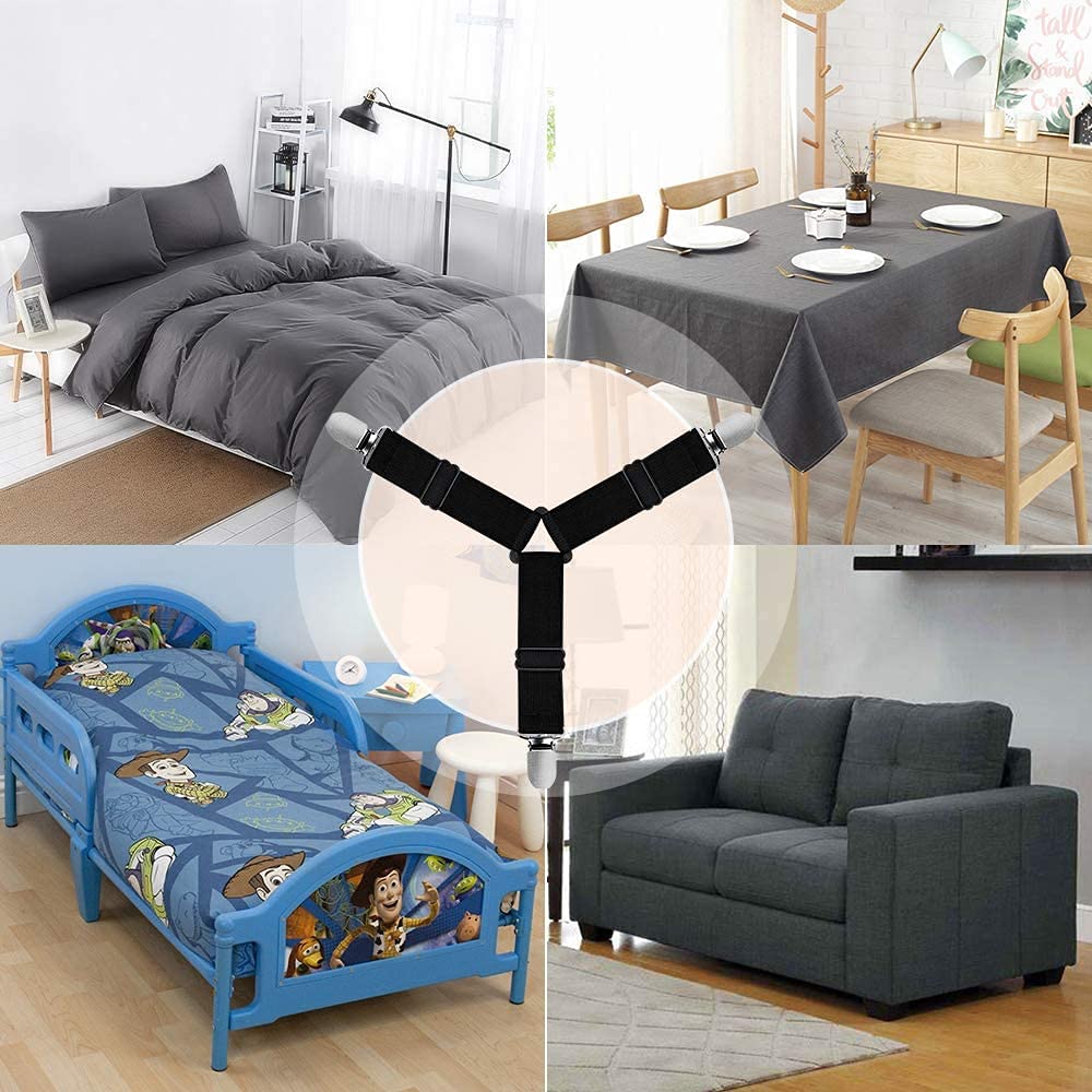 Struqta 4-Pack Adjustable Triangle Elastic Bed Sheet Holder Straps - Heavy Duty Gripper Clips for Mattress Covers, Sofa Cushions & Fitted Sheets (14cm, Black) - Keep Bedding Secure All Night for Better Sleep