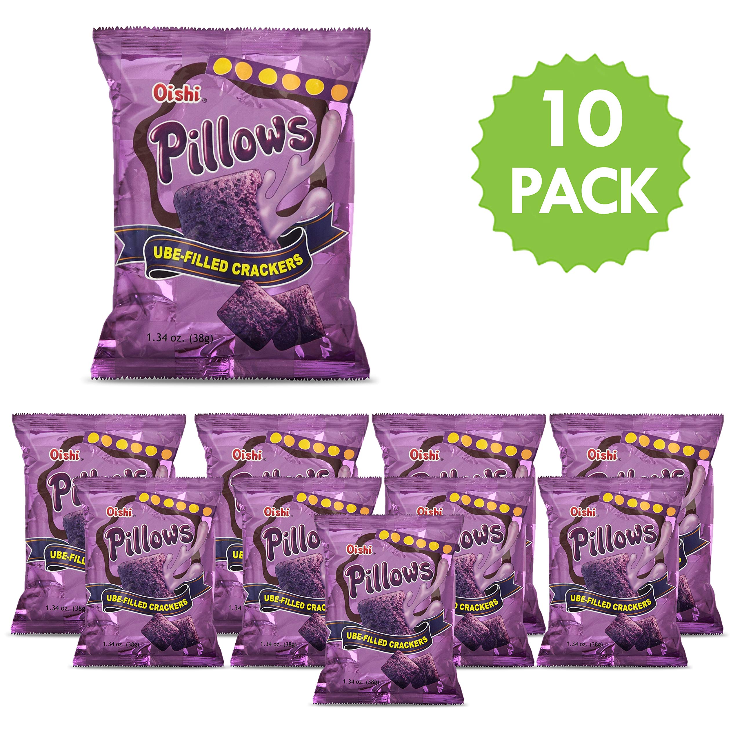 Oishi Ube Filled Crackers 10-Pack - Snacks for Office & Travel