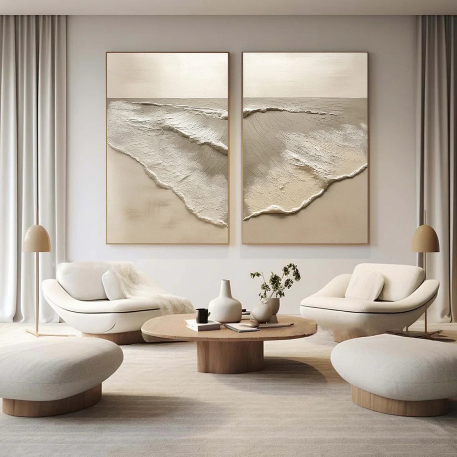 Ocean and Sky Painting Set of 2 - Handmade Canvas Wall Art for Living Room & Bedroom Decor - Coastal & Nautical Theme Home Decoration