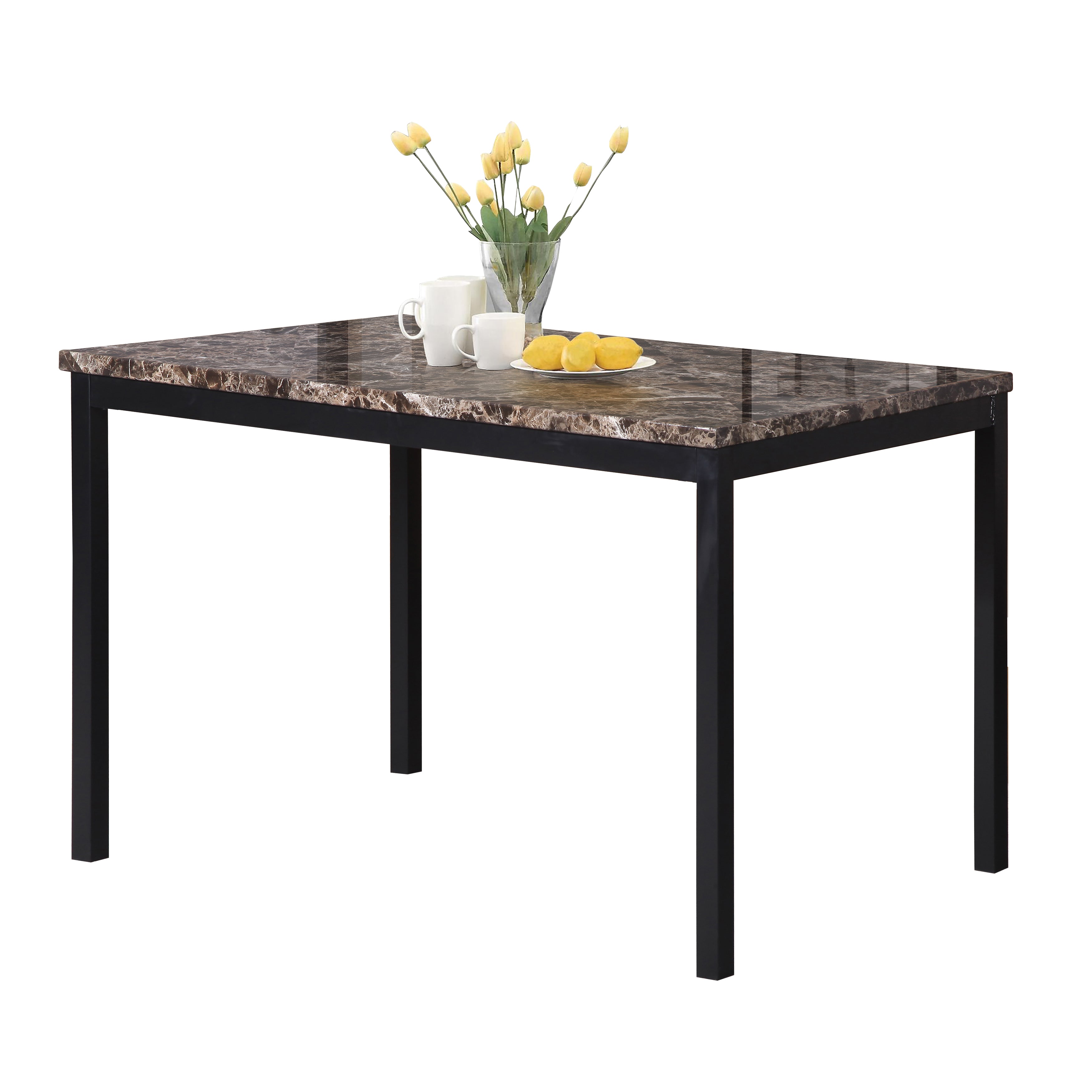 Roundhill Furniture Noyes Metal Dining Table with Laminated Faux Marble Top - Modern Kitchen & Dining Room Table for Small Spaces, Breakfast Nook, and Apartment Living