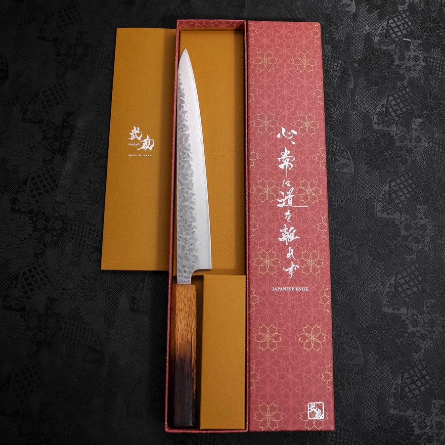 Premium AUS-10 Steel Sujihiki Knife 240mm - Japanese Tsuchime Damascus Pattern with Urushi Handle - Perfect for Sushi, Sashimi & Precision Meat Slicing