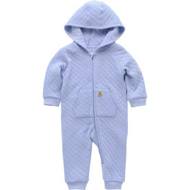 Baby Long Sleeve Quilted Jersey Zip-Up Hooded Romper - Pale Iris | Soft & Warm Infant Outfit for Winter, Playdates & Photo Shoots