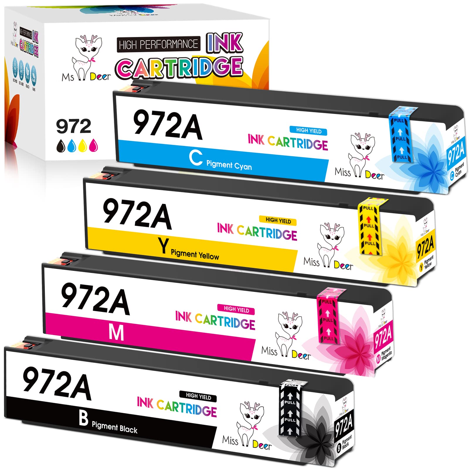 Upgraded HP 972A Compatible Ink Cartridges Replacement (4-Pack) - 1BK, 1C, 1M, 1Y for HP PageWide Pro 477dw 577dw 452dn 452dw 552dn 552dw & MFP 377dw P55250dw Printers | High-Quality Printing for Office & Home Use