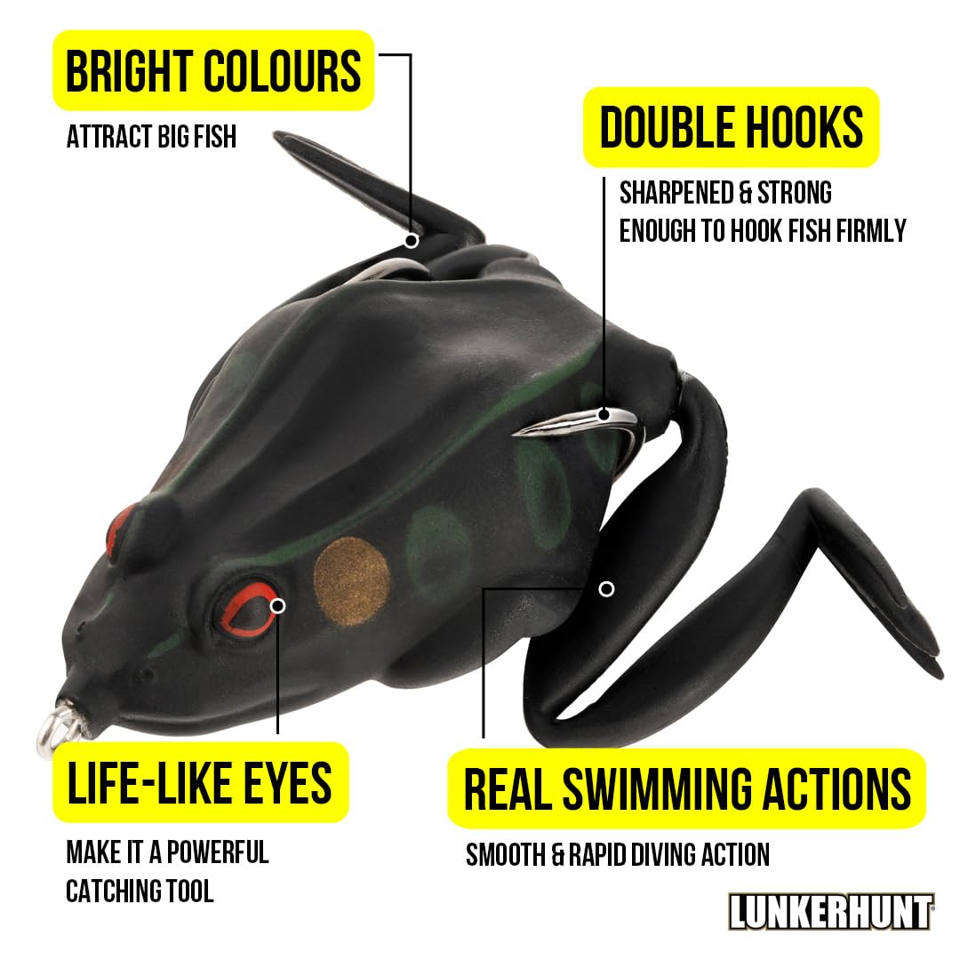 Lunkerhunt Topwater Fishing Lures - Premium Combat Frog Bait for Bass & Trout | Weedless Hollow Body Frog with Award-Winning Design | Perfect for Freshwater Fishing in Lakes, Ponds & Rivers