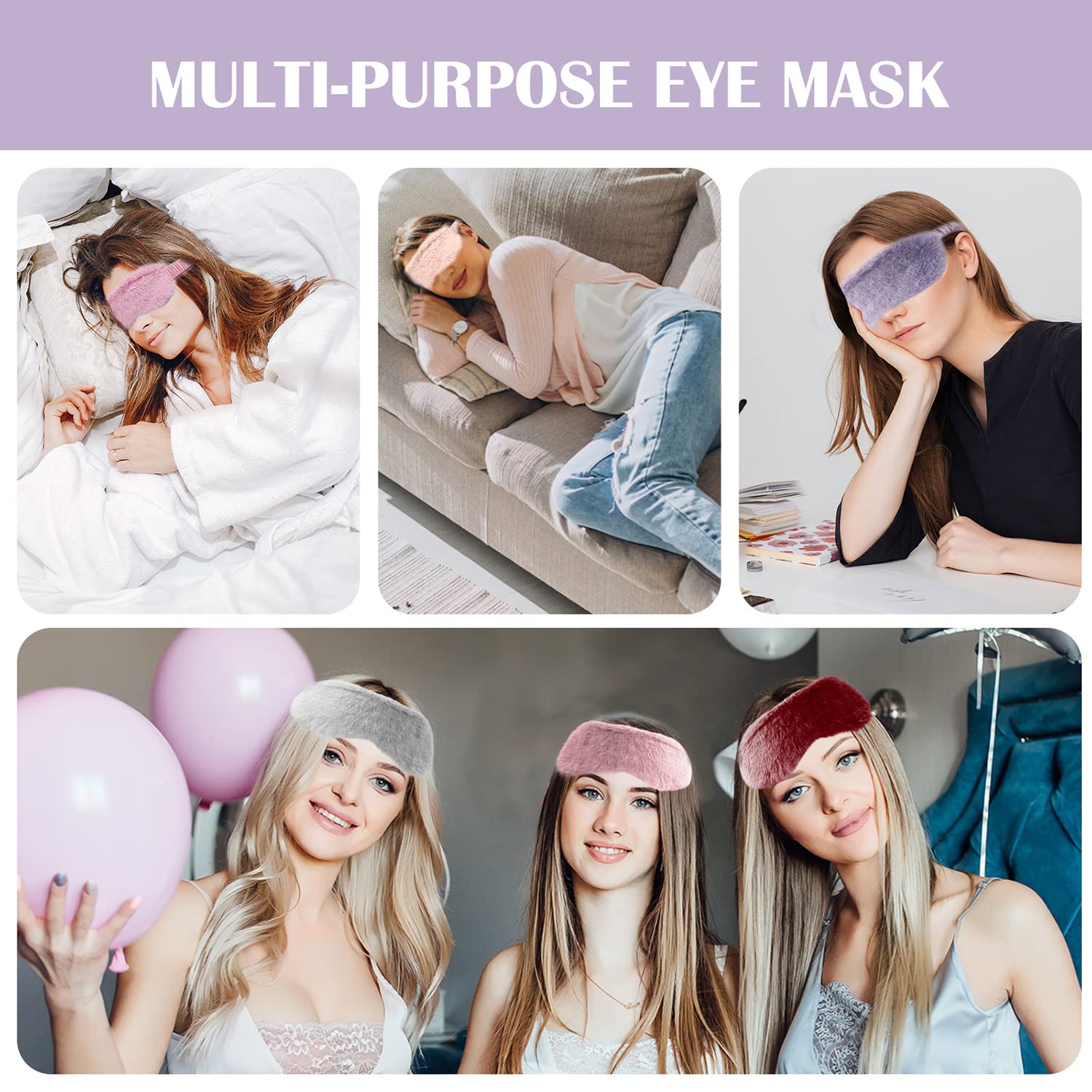 RAYNAG 4 Pack Soft Plush Sleep Eye Mask - Comfortable Silky Blindfold for Sleeping, Travel & Relaxation - Cozy Downy Fabric for Women & Men - Perfect Gift for Birthday Party Favors (Blue)