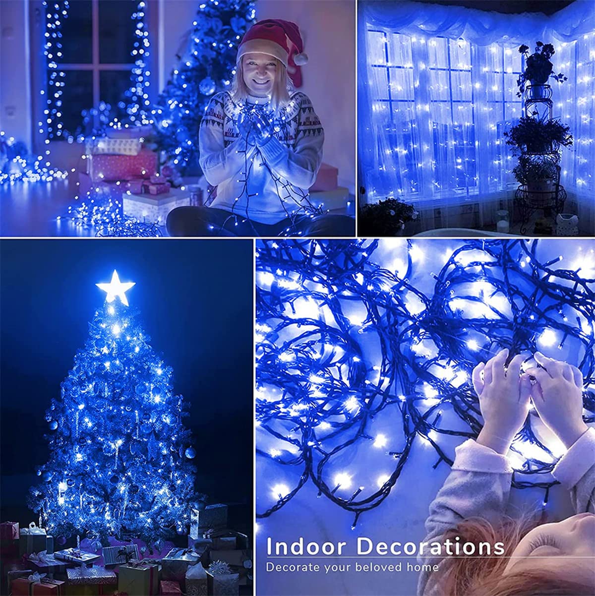 300LED Christmas String Lights 105FT - 8 Modes Blue for Xmas Tree & Outdoor Decor
