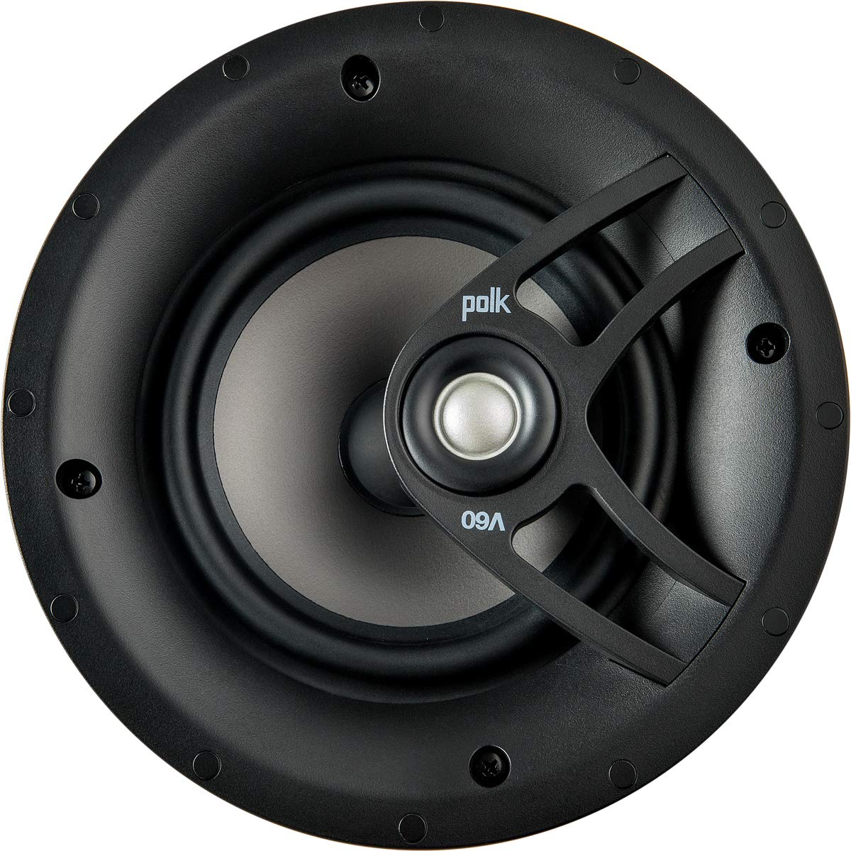 Polk Audio V60 in-Ceiling Speaker (Single) - High-Quality Sound for Home Theater, Bathroom & Kitchen - Moisture-Resistant, Easy Install, Paintable Black Grille - Perfect for Indoor & Damp Areas