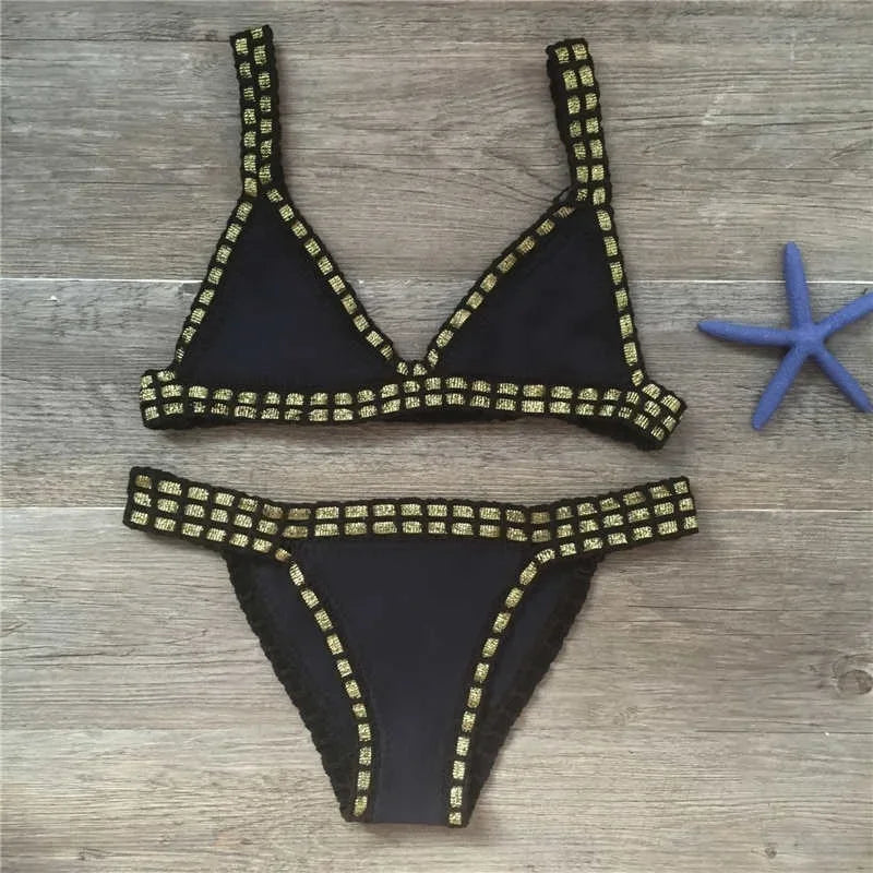 Handmade Crochet Bikini Set - Plus Size Women's Swimwear with Knitted Splicing Design | Perfect for Beach Vacations, Pool Parties & Summer Getaways