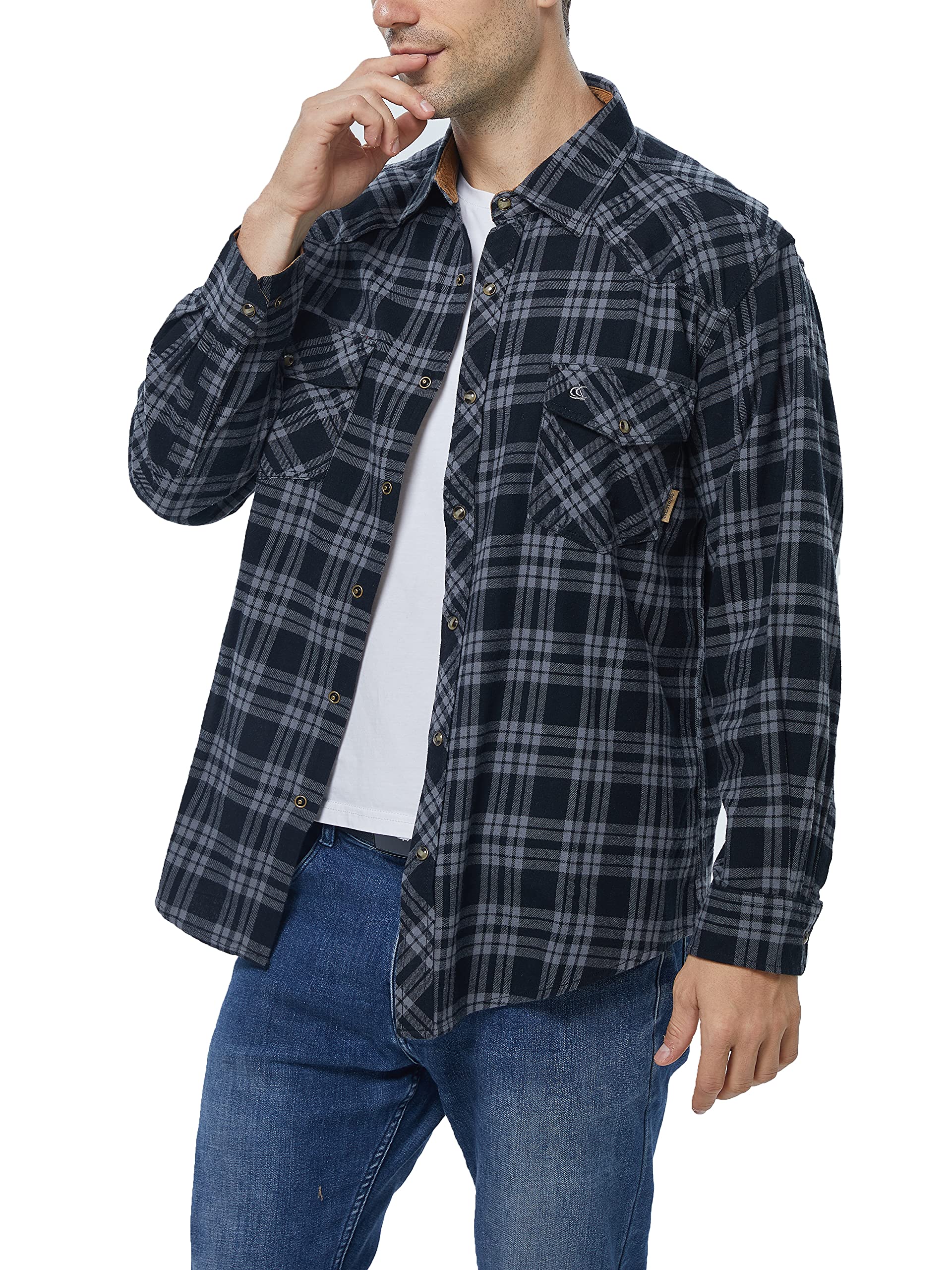 COEVALS CLUB Men's Flannel Shirts - Long Sleeve Western Snap Button Plaid Shirt for Casual & Work Wear | Perfect for Outdoor Adventures, Camping and Fall Layering