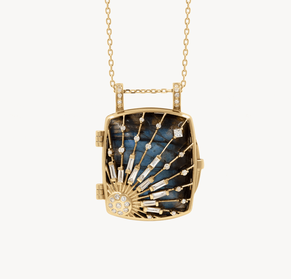 Labradorite Sun & Diamond Locket Necklace - Elegant Gemstone Jewelry for Women, Perfect for Everyday Wear, Special Occasions & Gifts