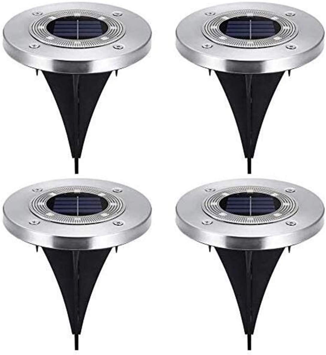 8 LED Solar Powered Outdoor In-Ground Lights - Waterproof Garden Pathway Lights for Yard, Driveway & Landscape (4 Pack) | Durable Grid Design Solar Disk Lights for Nighttime Safety & Decoration