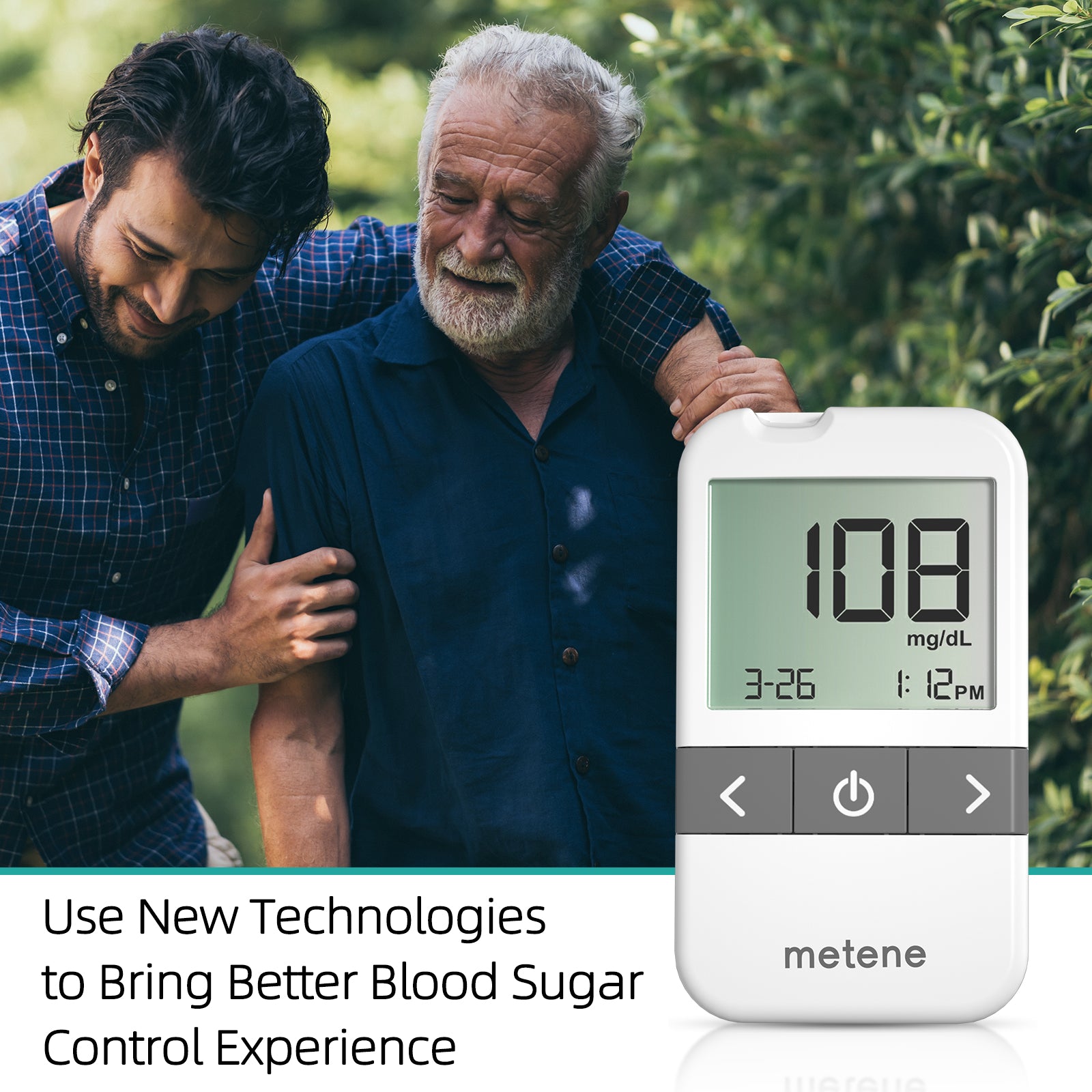 Metene AGM 513S Blood Glucose Monitor Kit - 100 Test Strips, 100 Lancets, Lancing Device, Control Solution & Travel Case - No Coding Required - Ideal for Diabetes Management at Home & On-The-Go
