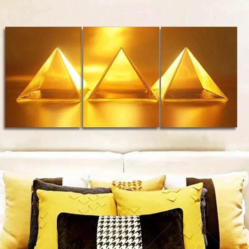 3-Piece Yellow Triangle Wall Art Set - Framed Canvas Prints 40x60cm - High Quality Australian Made - Ready to Hang - Perfect for Living Room, Bedroom & Office Decor