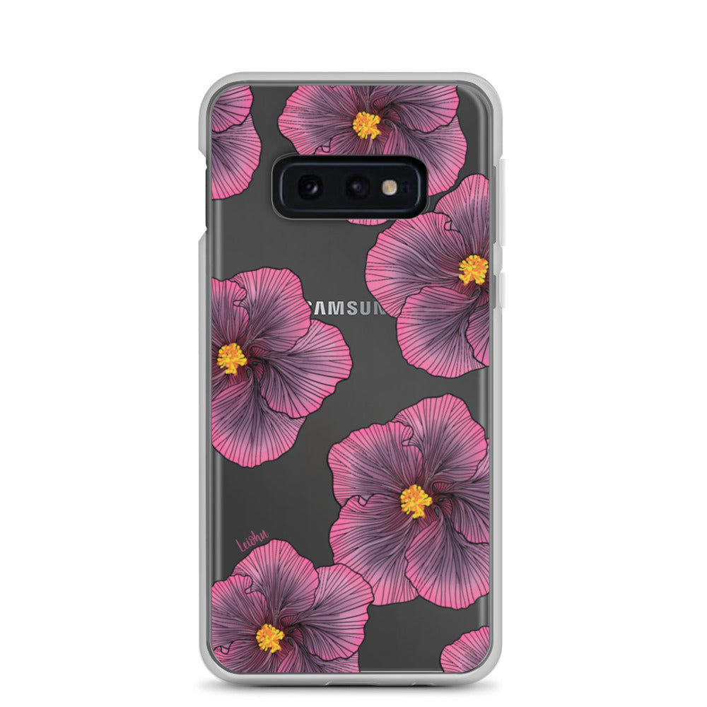 Sunset Hibiscus Clear Phone Case for Samsung Galaxy - Slim Protective Cover with Floral Design for Everyday Use, Work, and Travel