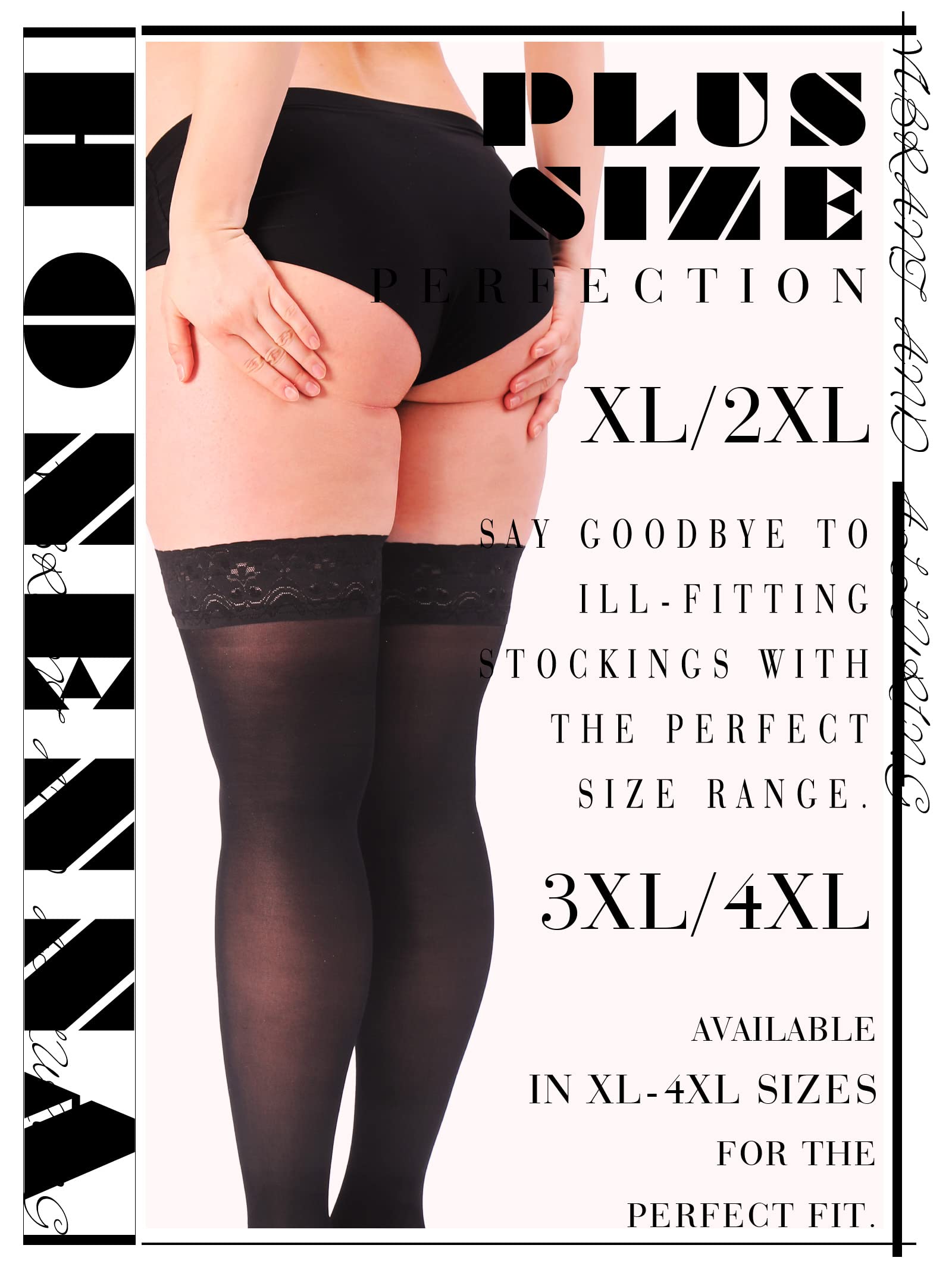 HONENNA 2 Pairs Plus Size Thigh High Stockings for Women - Semi Sheer Stay Up Lingerie with Lace Top Pantyhose | Perfect for Date Night, Cosplay & Office Wear