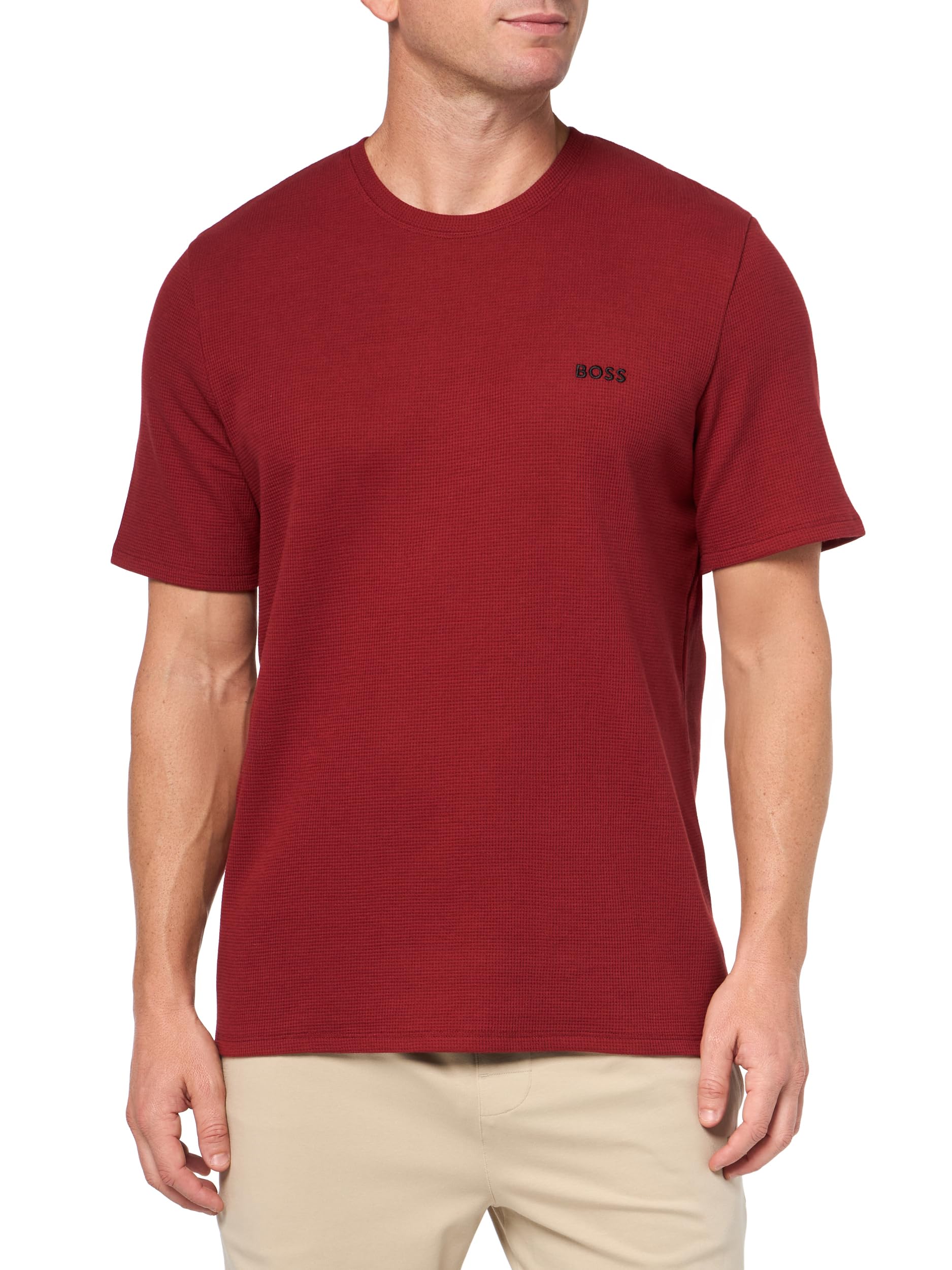 BOSS Men's Waffle Contrast Logo Short-Sleeve T-Shirt - Comfortable Casual Cotton Tee for Everyday Wear, Gym & Street Style