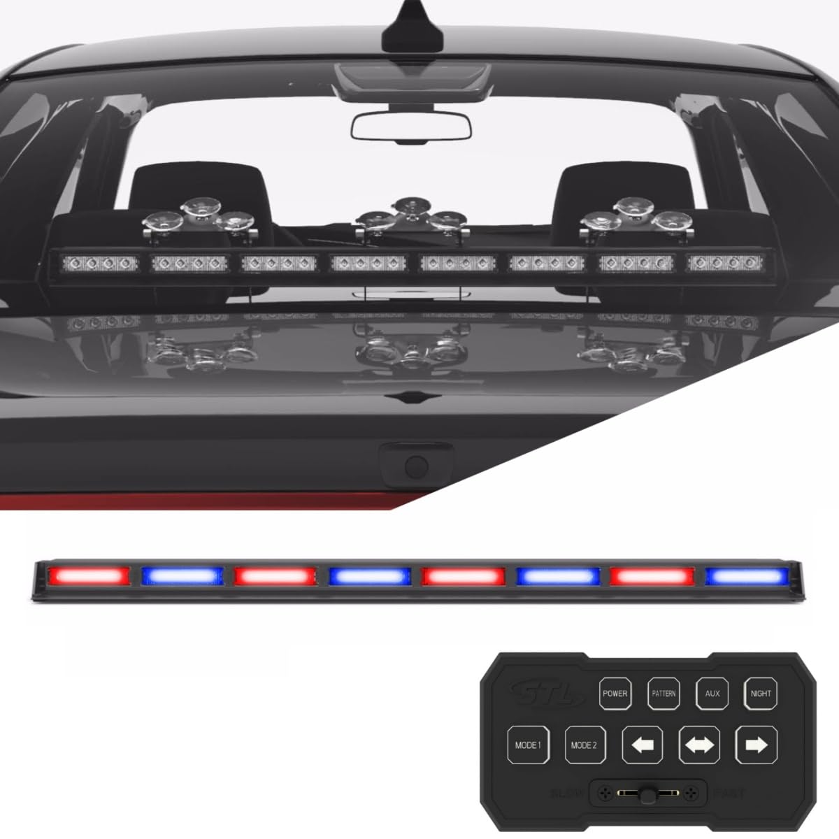 SpeedTech Lights Striker TIR 8 Head LED Traffic Advisor Light Bar - Emergency Vehicle Strobe Warning Light for Police Cars, Ambulance, Fire Trucks & Construction Vehicles - High Visibility Directional Safety Lights for Roadside Emergencies & Traffic Control