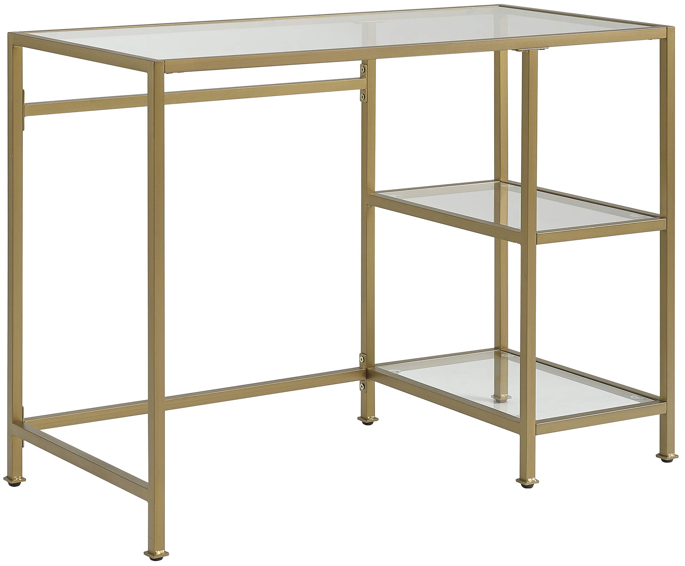 Crosley Furniture Aimee Small Home Office Vanity Desk with Storage Shelves - Compact Writing Desk for Small Spaces, Makeup Vanity with Gold Finish, Perfect for Bedroom, Apartment & Dorm Room