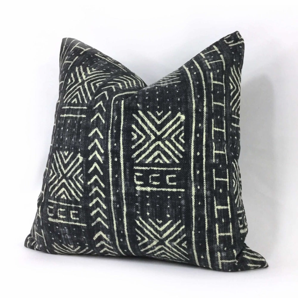 Genevieve Gorder Mali Mudcloth African Tribal Print Black Cream Pillow Cover - Bohemian Home Decor for Living Room, Bedroom & Sofa