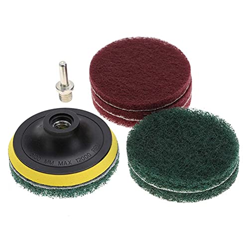 Tile Scrubber Drill Attachment - Metal Polishing & Cleaning Pads with Shaft Plate Backing Pad - Car Wash, Kitchen & Bathroom Cleaning Tool - Perfect for Grout, Tiles, Stainless Steel & Auto Detailing