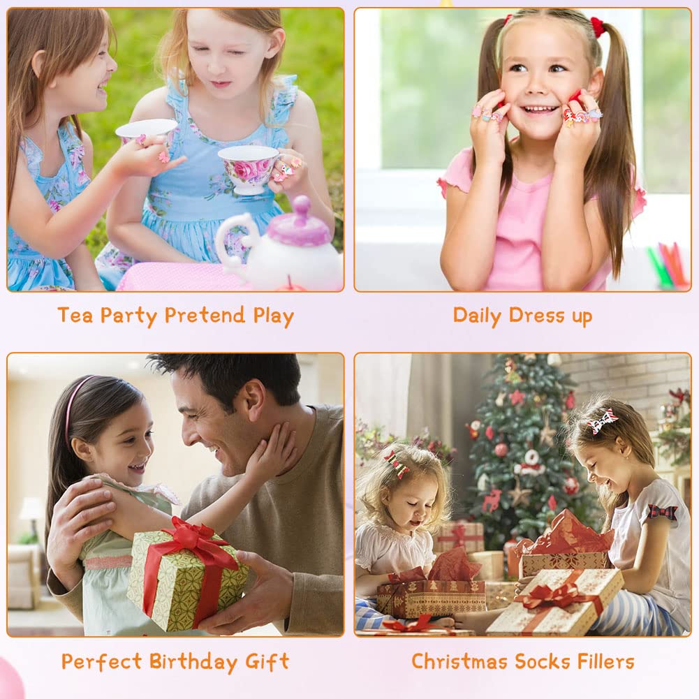 24 PCS Adjustable Pretend Play Rings for Girls 3-12 Years Old - No Duplicates, Perfect for Dress Up, Role Play & Birthday Gifts - Ideal for Parties, Holidays & Imaginative Play