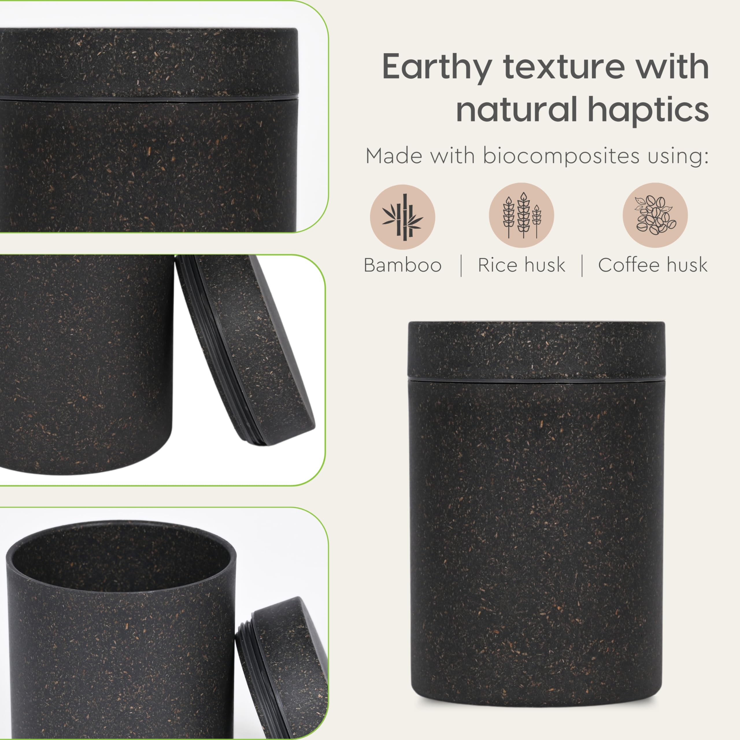 Eco-Friendly Food Storage Containers Set of 3 | 700ml Airtight Canisters with Lids | Microwave Safe | Made from Rice Husk & Bamboo Fibers | BPA-Free | Ideal for Pantry, Kitchen, Coffee, Tea, Sugar & Flour Storage
