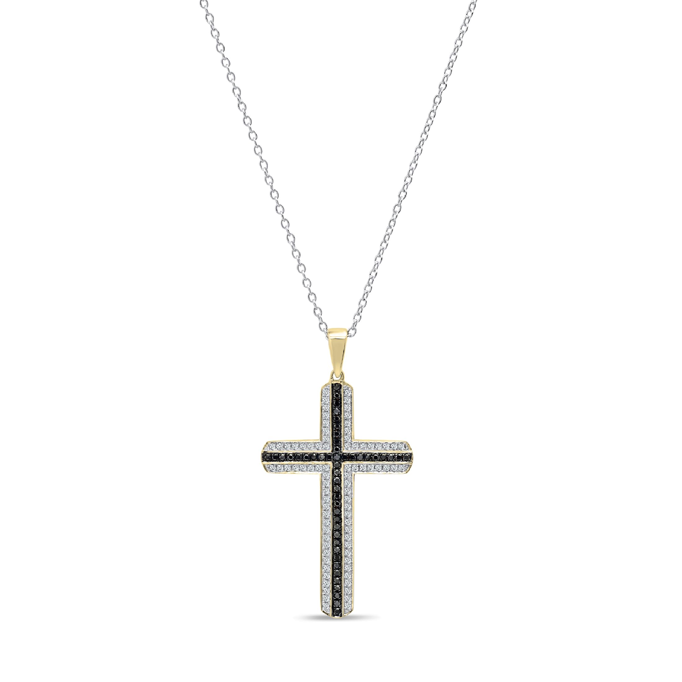 0.50 Cttw Round Black & White Diamond Cross Pendant Necklace for Men - 18 Inch Solid Gold & Silver Chain - Dazzlingrock Collection - Perfect for Gifts, Weddings & Special Occasions