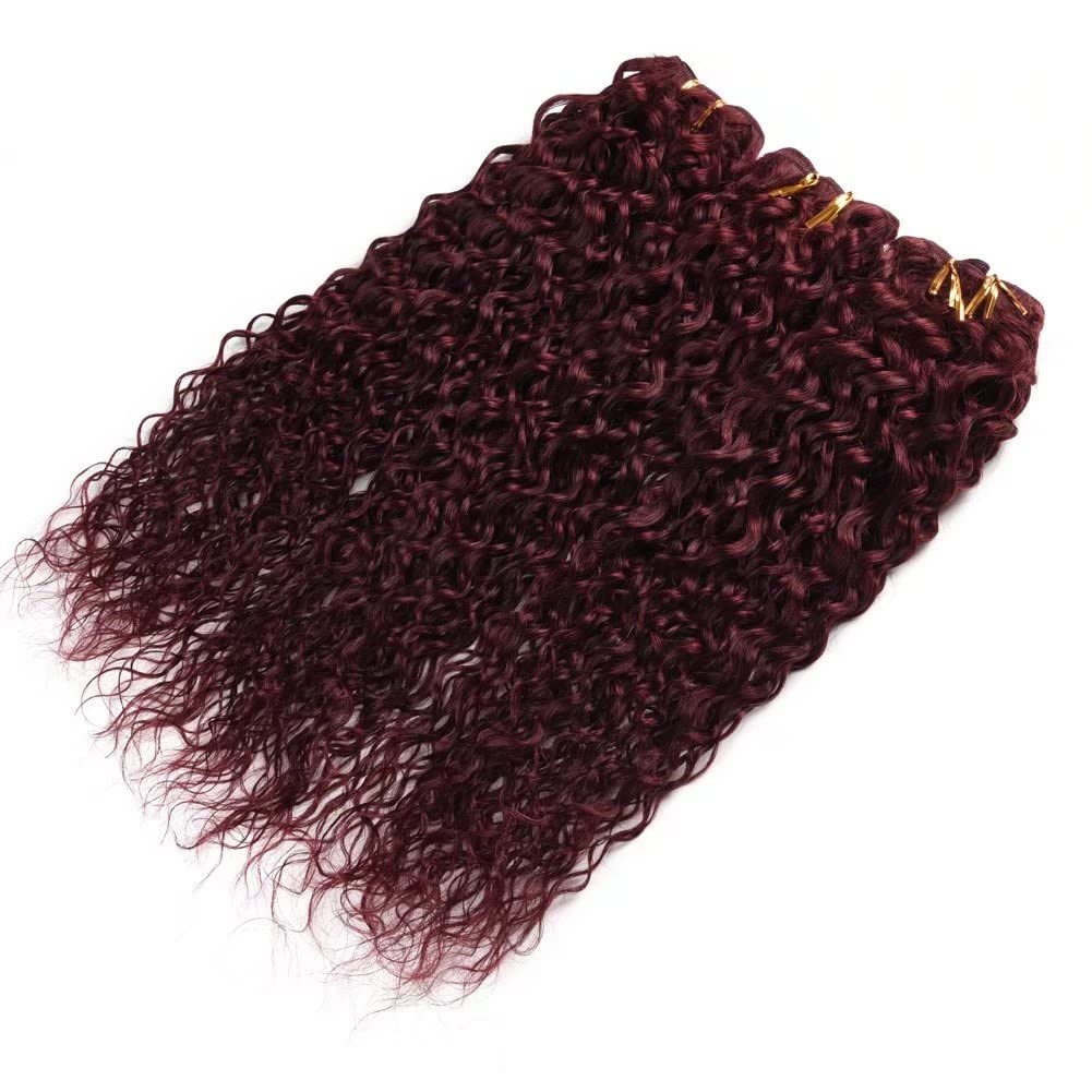 FEEL ME 8A Water Wave Brazilian Human Hair Bundles - 3 Bundles Unprocessed Virgin Mink Hair Weave (20 22 24 Inch) - 99J Red Burgundy Curly Hair Extensions for Stunning Natural Look | Perfect for Daily Wear, Special Occasions & Protective Styling