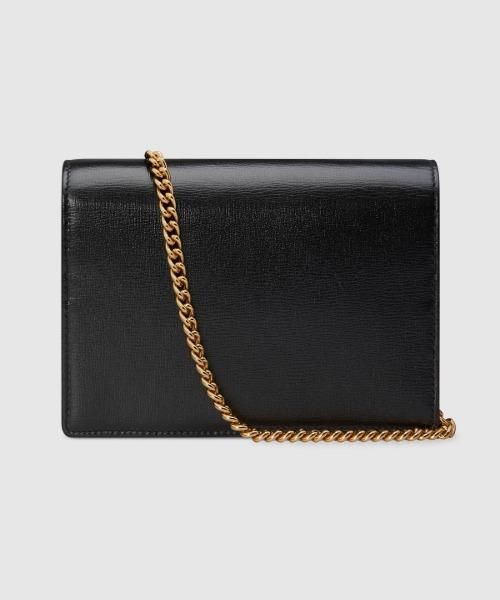 Gucci Leather Chain Card Case Wallet for Women - Gold & Black Designer Wallet with Detachable Chain - Perfect for Parties, Travel & Everyday Use