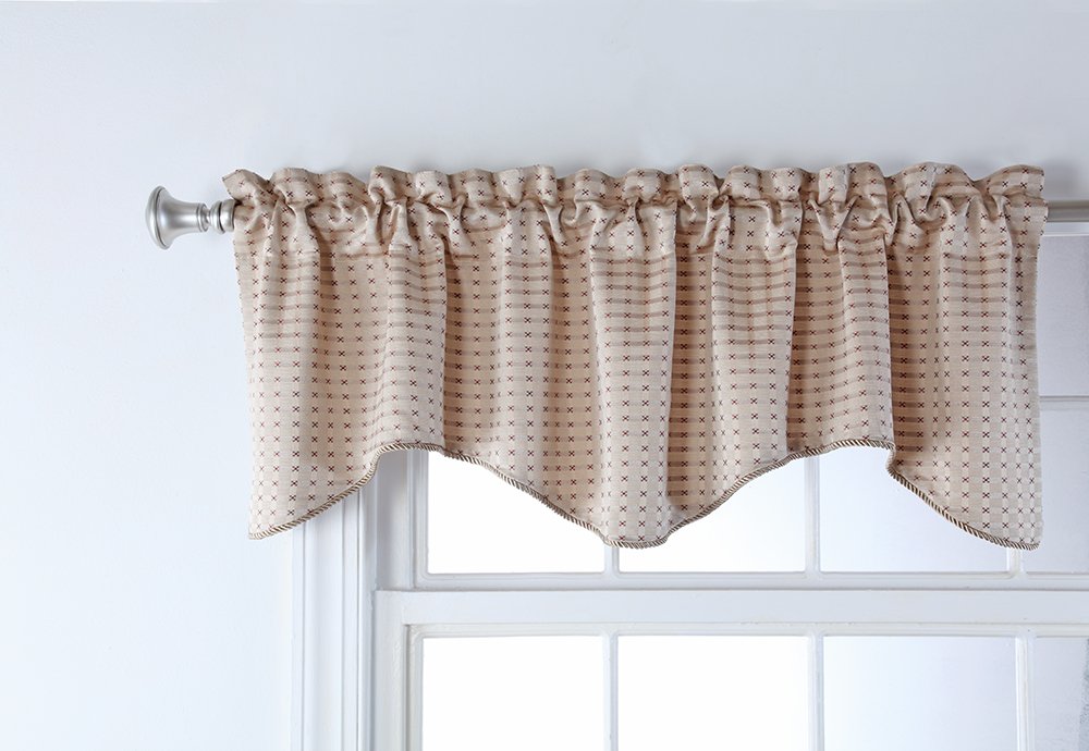 Renaissance Home Fashion Boxwood Lined Scalloped Valance with Cording - 52 x 17 Inch Sand Color Window Treatment for Living Room & Bedroom Decor