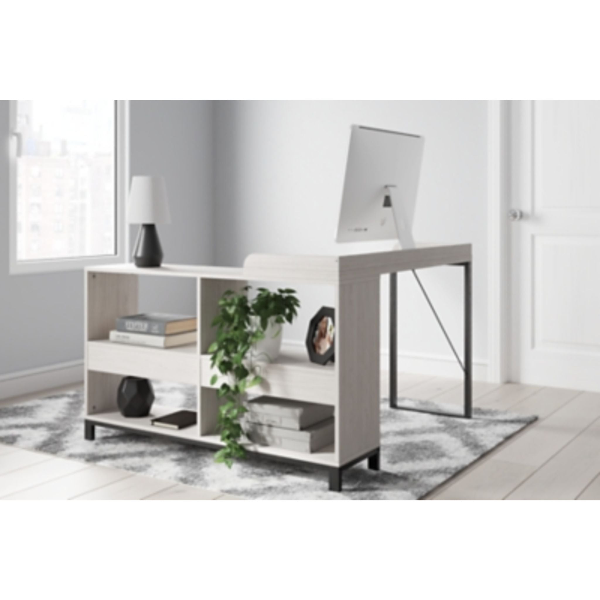 Bayflynn L-Shaped Computer Desk - White & Black Home Office Desk for Small Spaces, Gaming & Workstation Setup