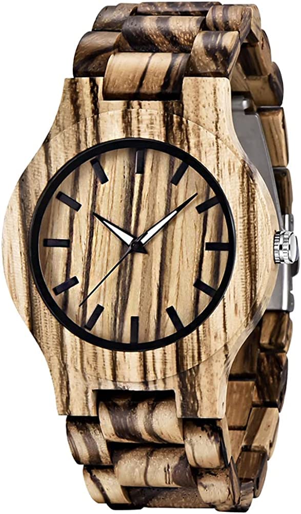 Handcrafted Wooden Watch for Men - Engraved Tree of Life Design, Geometric Wooden Quartz Watch | Perfect for Outdoor Adventures, Casual Wear & Unique Gifts