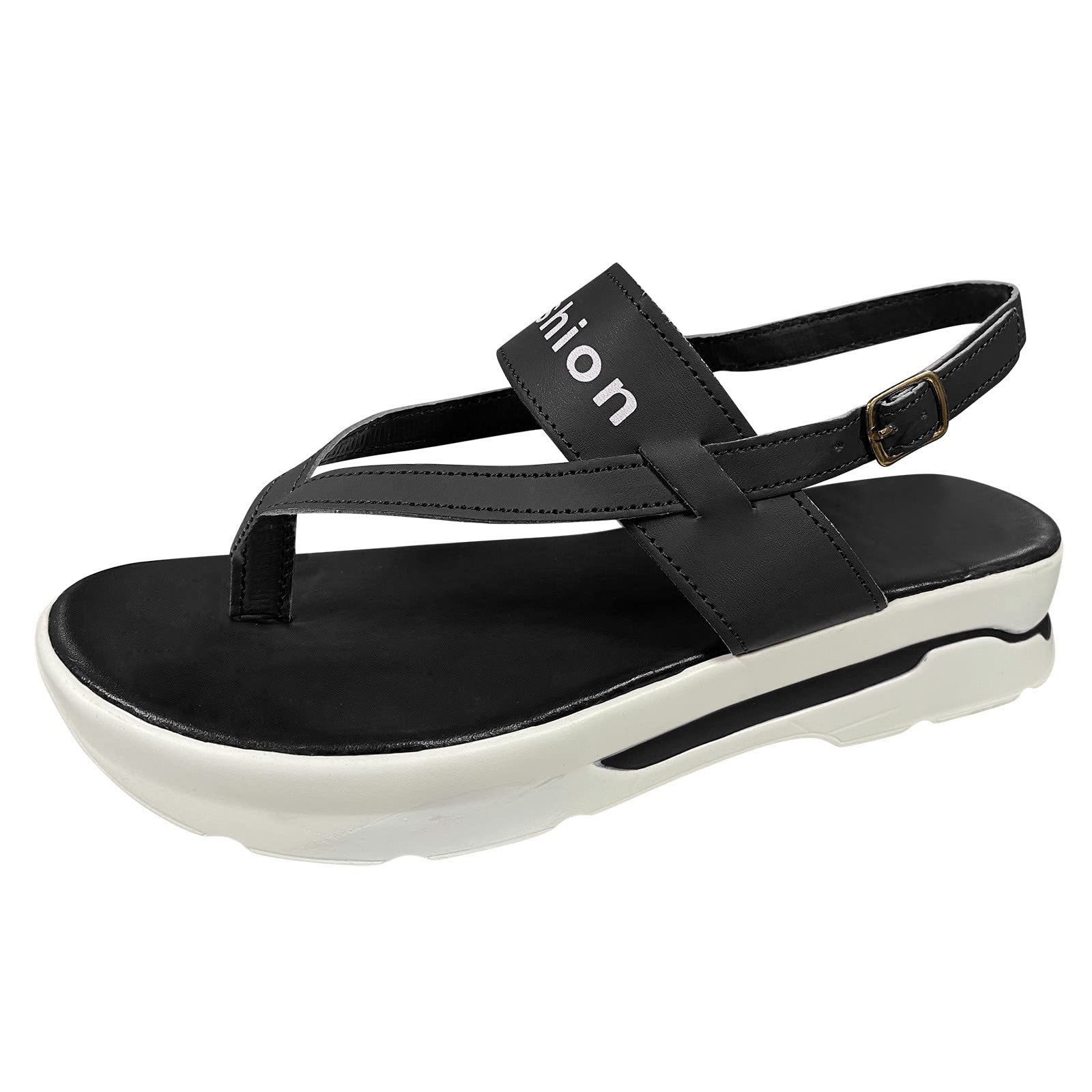 Women's Black Flock Wedge Heel Sandals - Roman Style Pinch Toe Platform Sandals with Buckle Strap for Casual Outings & Summer Vacations