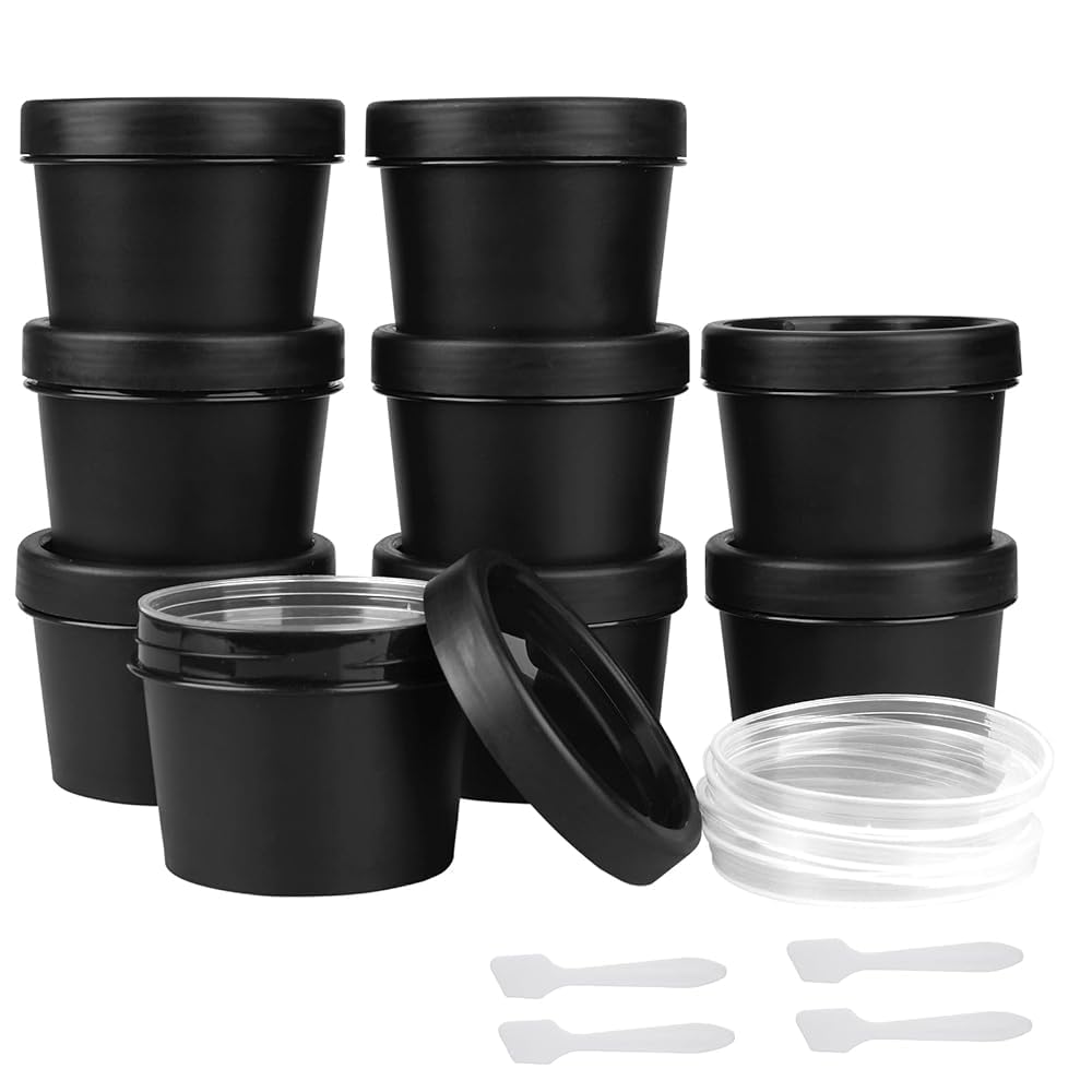**TSA Approved 9-Pack 3.4oz Leak-Proof Travel Toiletry Containers – Wide-Mouth Plastic Cream Jars with Lids for Makeup, Face Cream & Cosmetics (Black) – Perfect for Air Travel, Gym & On-the-Go Essentials**