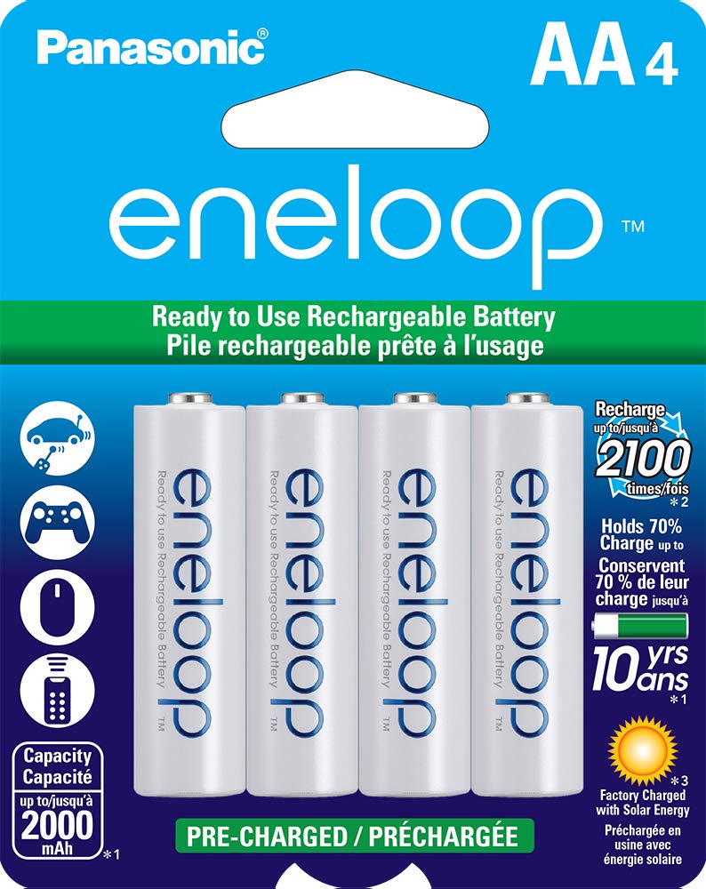 Panasonic eneloop BK-3MCCA4BA AA 2100 Cycle Ni-MH Rechargeable Batteries (4-Pack) - Pre-Charged for Immediate Use - Perfect for Cameras, Toys, Flashlights & Electronics