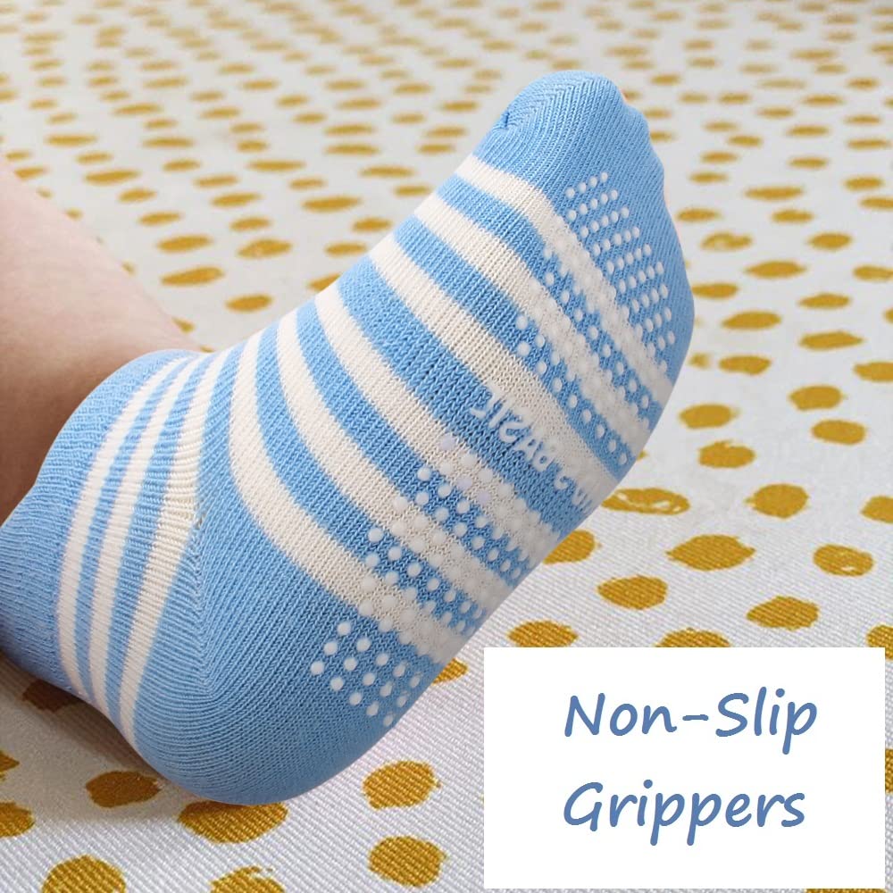 Non-Slip Baby Socks 12 Pairs - Soft Cotton Ankle Socks with Anti-Skid Grips for Infants & Toddlers 12-36 Months (Boys & Girls) - Perfect for Playtime, Daycare & First Steps