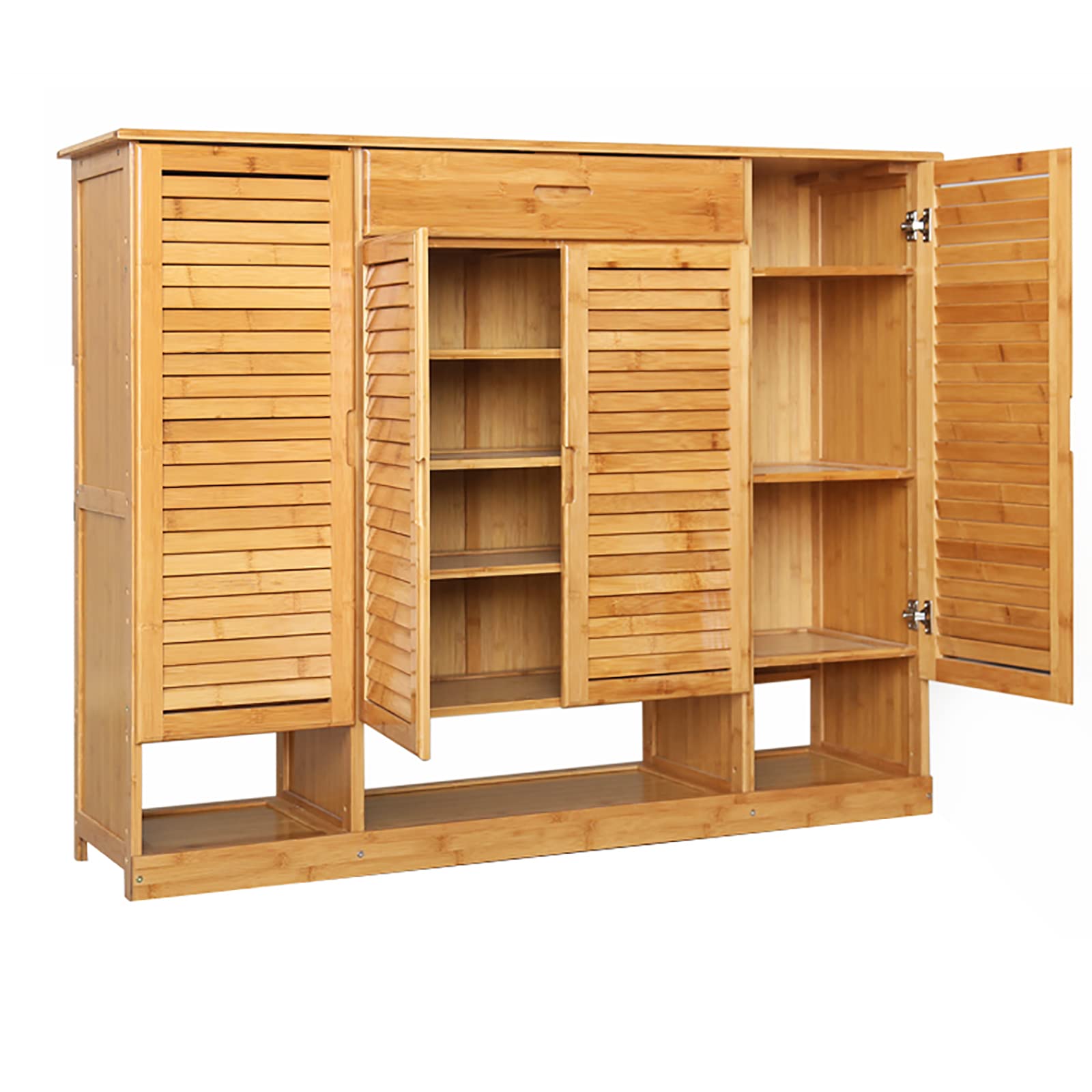Bamboo Shoe Storage Cabinet with Doors - Rustic Entryway Shoe Organizer for Hallway, Closet & Bedroom Organization