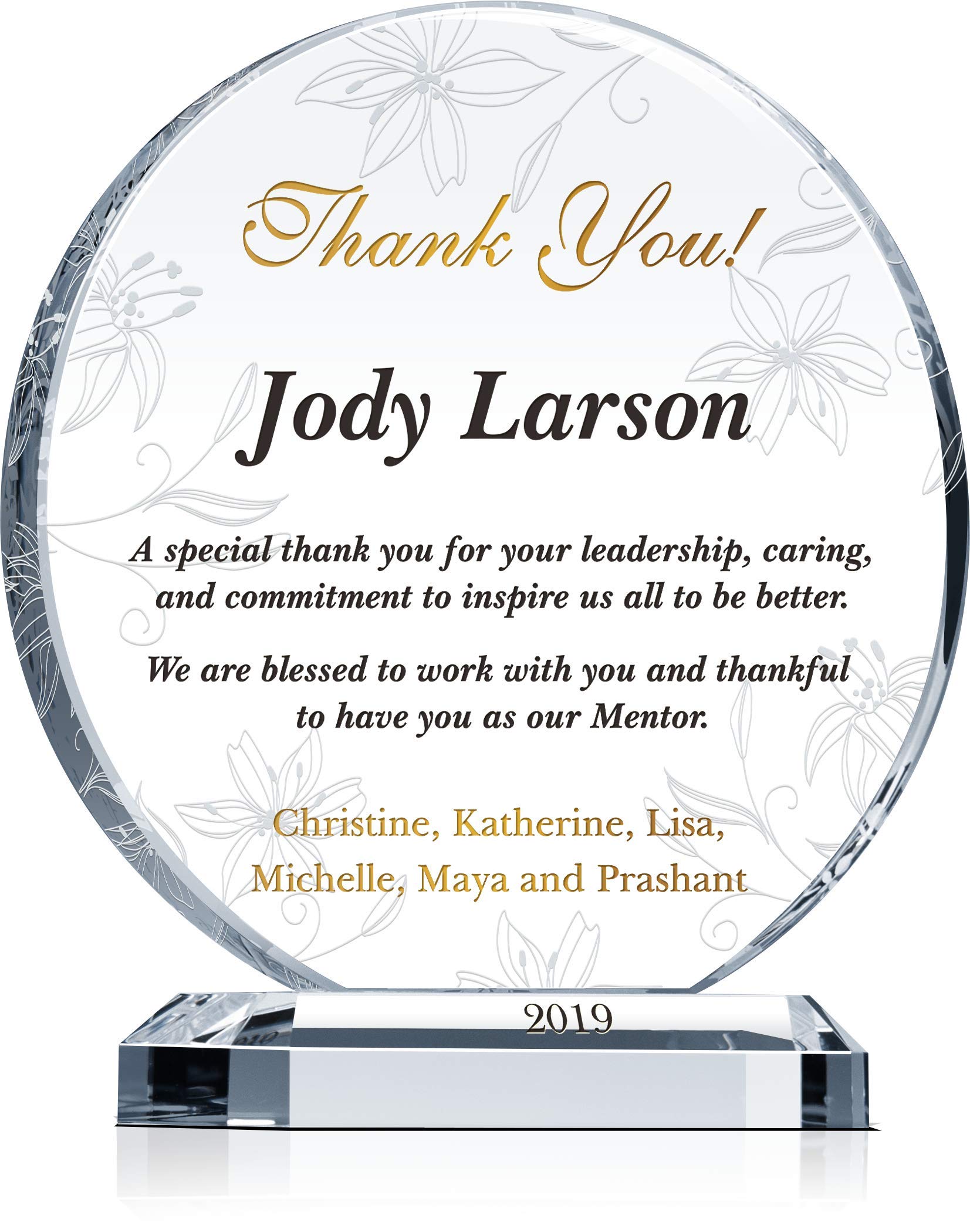 Custom Engraved Crystal Appreciation Plaque for Mentor, Manager, Supervisor - Personalized Thank You Gift for Boss - Christmas, Birthday, Farewell Present - 6.5 Inch Desk Decor for Office, Retirement, Promotion Ceremonies