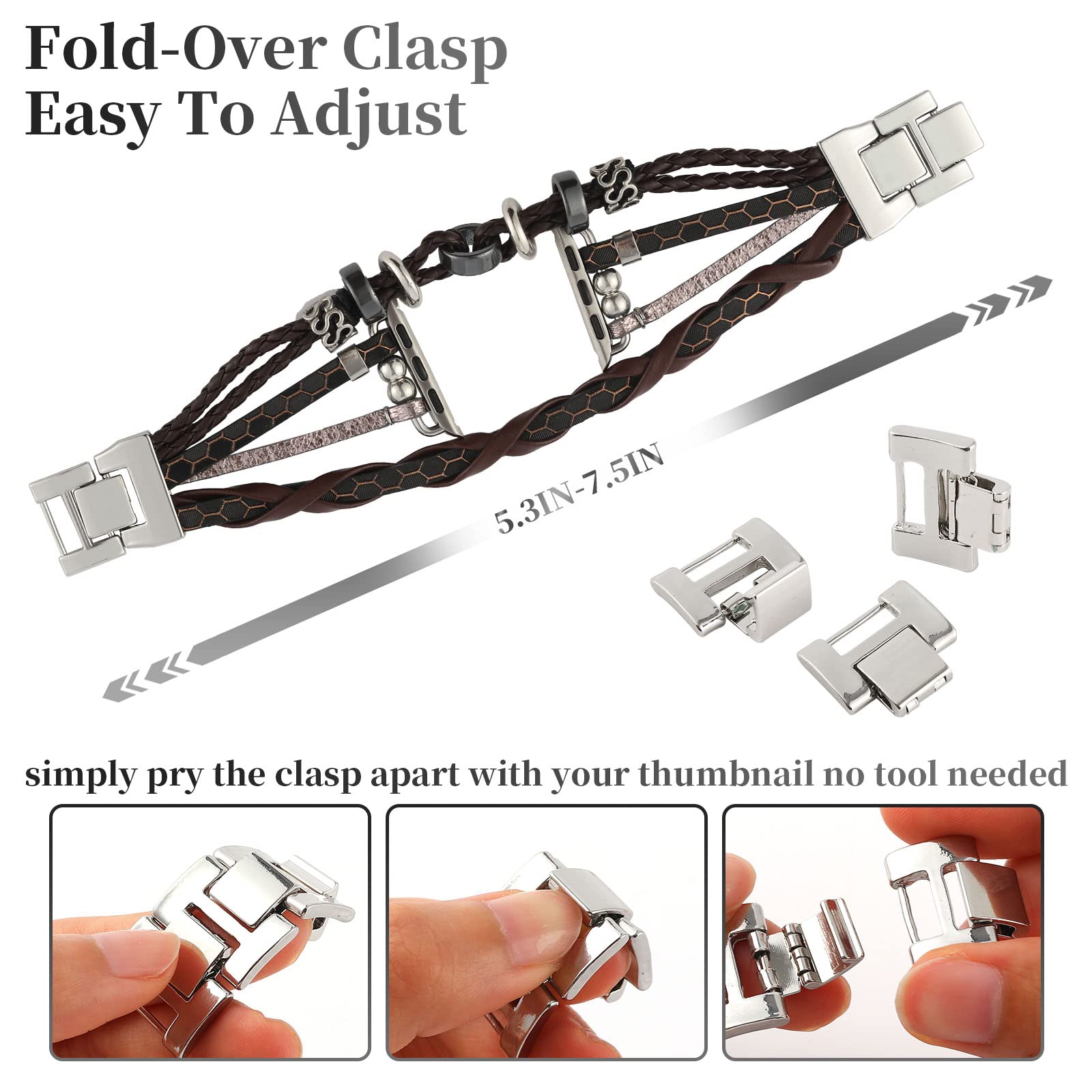 Premium Genuine Leather Apple Watch Bands 38mm 40mm 41mm for Men & Women - Boho Chic Bracelet Strap Compatible with iWatch Series SE/7/6/5/4/3/2/1 | Perfect for Workouts, Office Wear & Casual Fashion Accessories