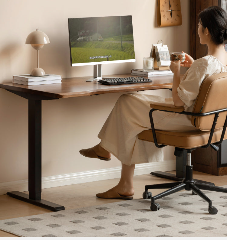 Black Walnut Solid Wood Electric Standing Desk - Adjustable Height Office Desk for Home & Workspace - Perfect for Remote Work, Gaming, and Ergonomic Comfort
