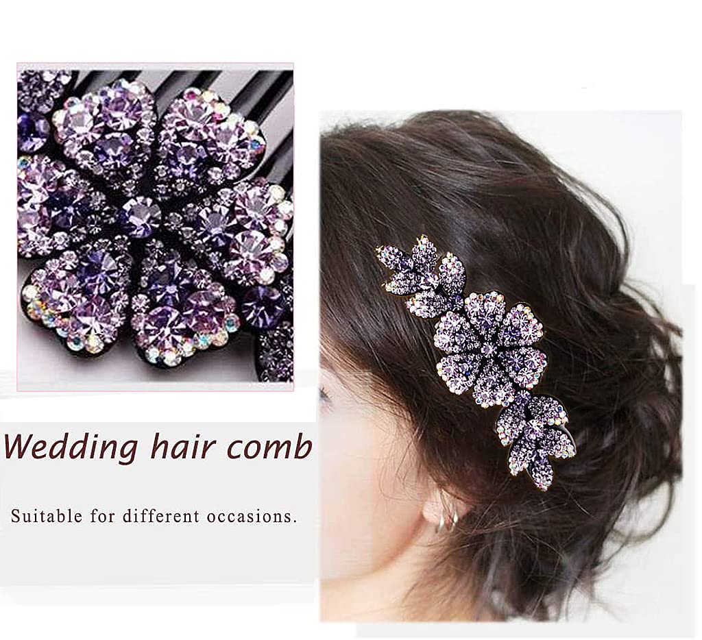 MAYCREATE® Women's Floral Hair Clips - Crystal Hair Barrettes, Comb Pins & Slide Clips for Girls & Bridal Hair Accessories (Dark Purple, 1Pc) - Perfect for Weddings, Parties & Everyday Styling