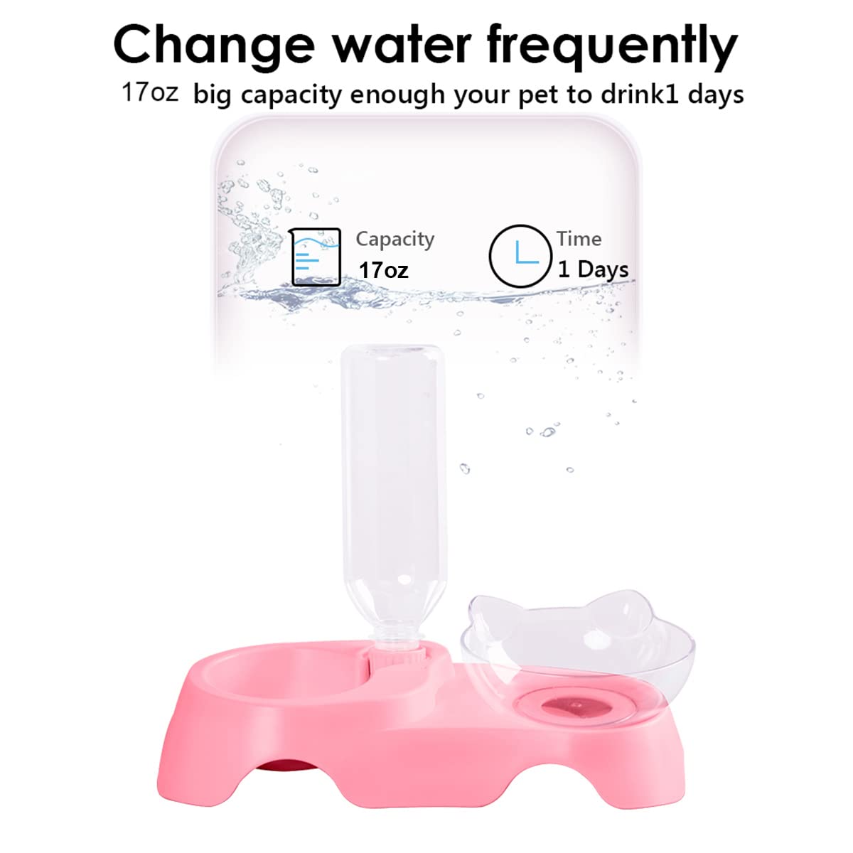 MILIFUN Double Dog Cat Bowls - 15° Tilted Pet Food and Water Bowl Set with Automatic Waterer Bottle for Small & Medium Dogs & Cats - Perfect for Home, Travel, and Outdoor Use