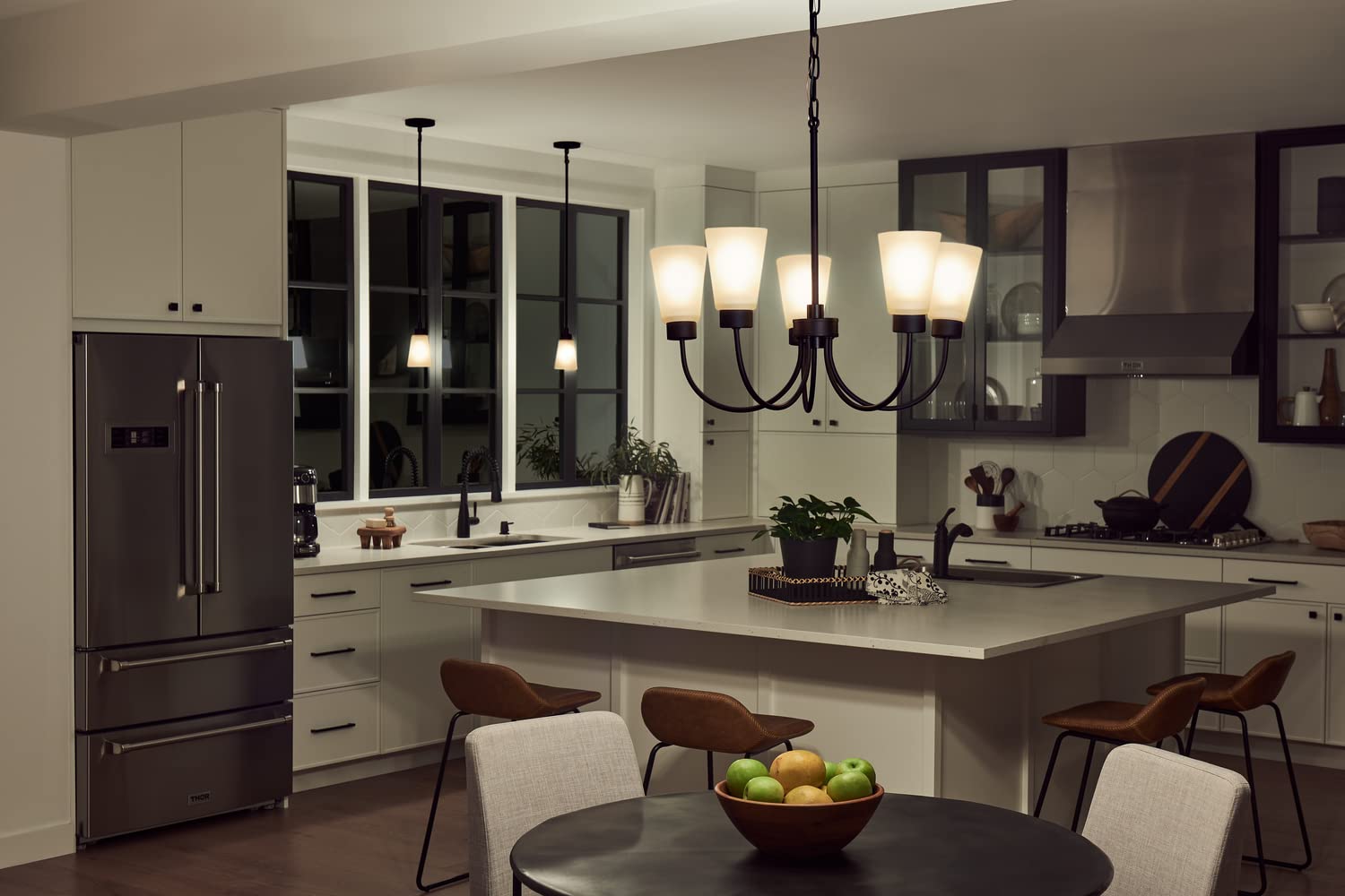 Kichler Erma 5-Light Black Chandelier with Satin Etched Glass - Traditional Ceiling Light Fixture for Living Room, Dining Room, Bedroom or Entryway (24