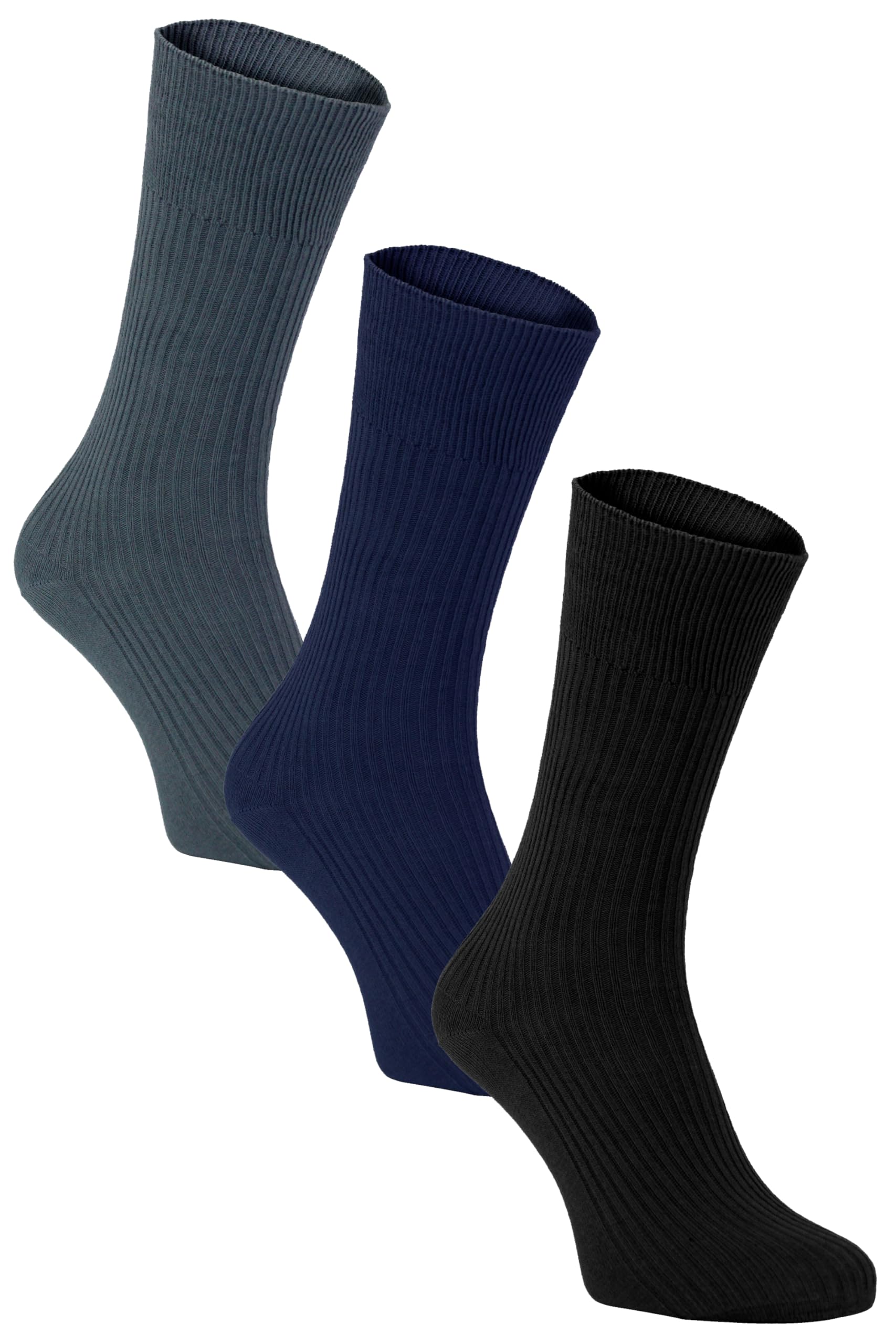 12-Pack Men's Non-Binding 100% Cotton Socks - Loose Wide Top Crew Socks for Comfort & Circulation | Perfect for Diabetics, Swollen Feet & All-Day Wear