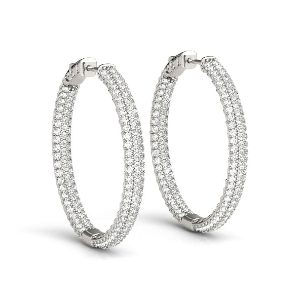 0.6 Inch 3-Row Pave Round Hoop Earrings - Sterling Silver or Gold Plated - Elegant Dangle Hoops for Women - Perfect for Parties, Weddings & Everyday Wear